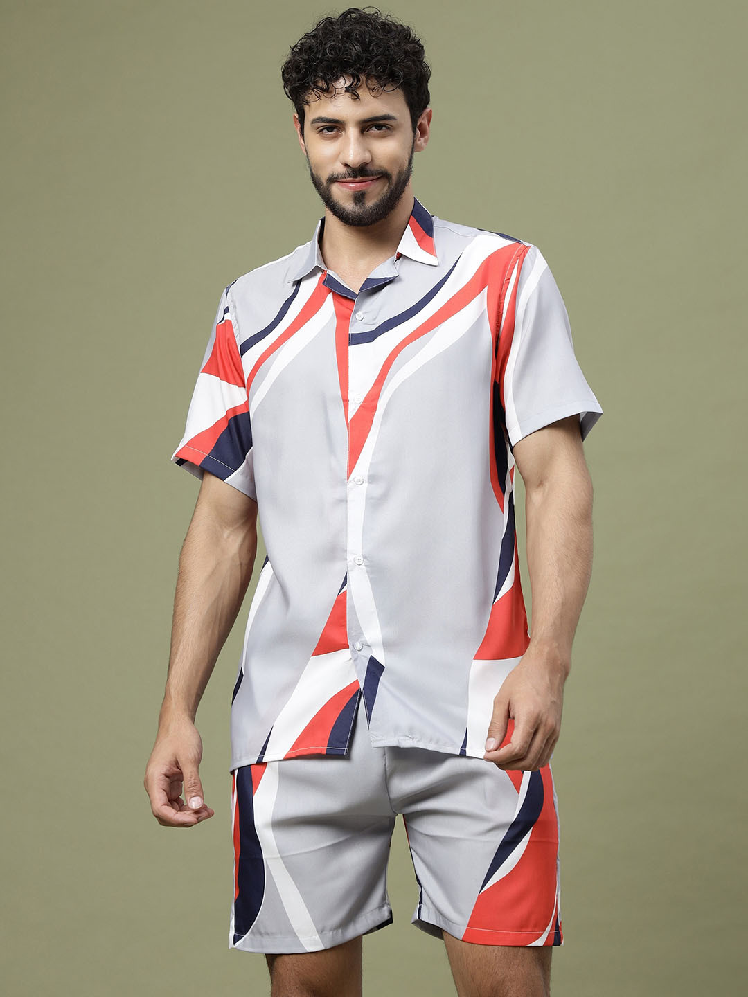 

Vrundavan ethics Abstract Printed Shirt With Short, Grey