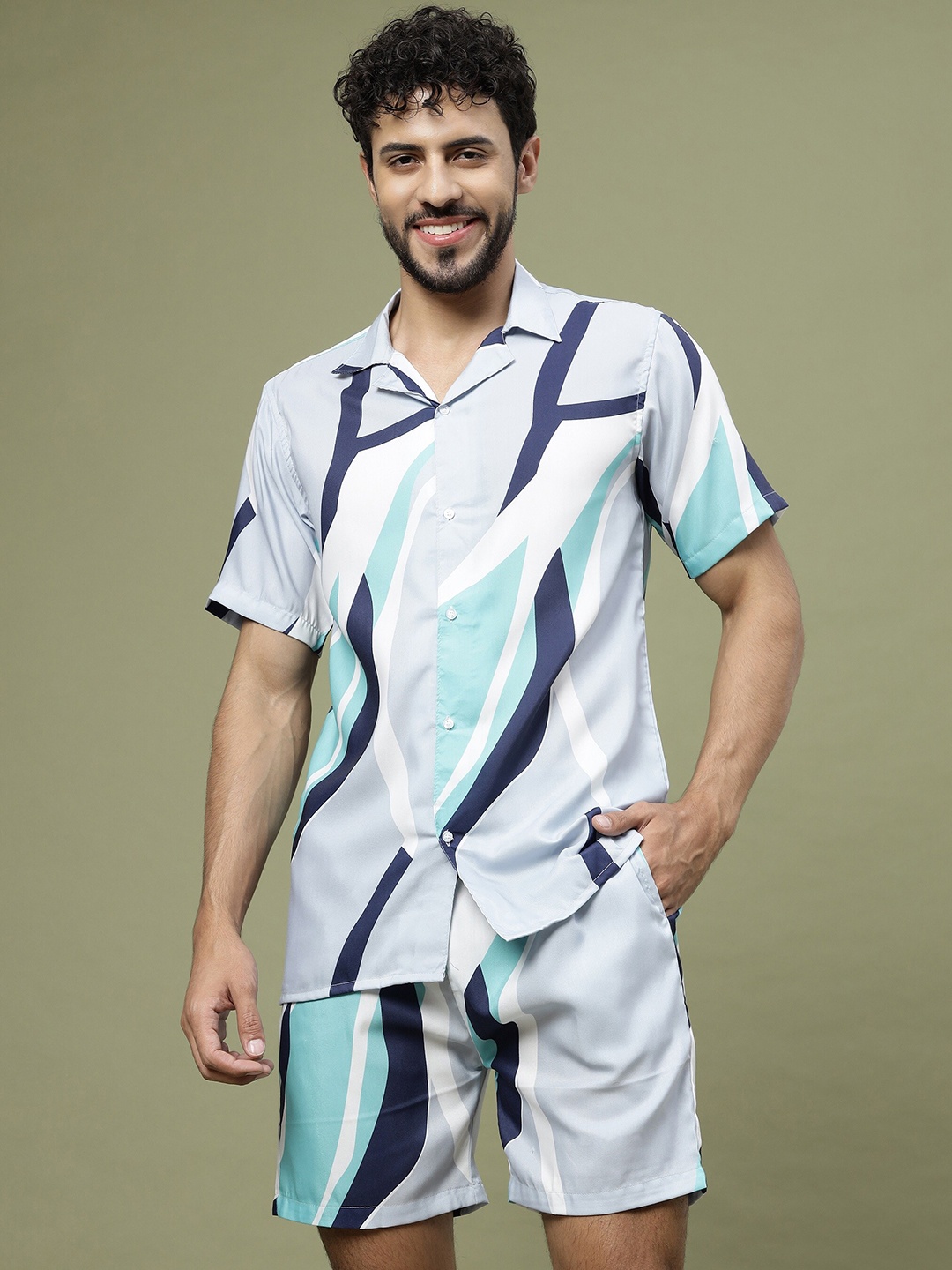 

Vrundavan ethics Printed Shirt With Shorts Co-Ords, Blue