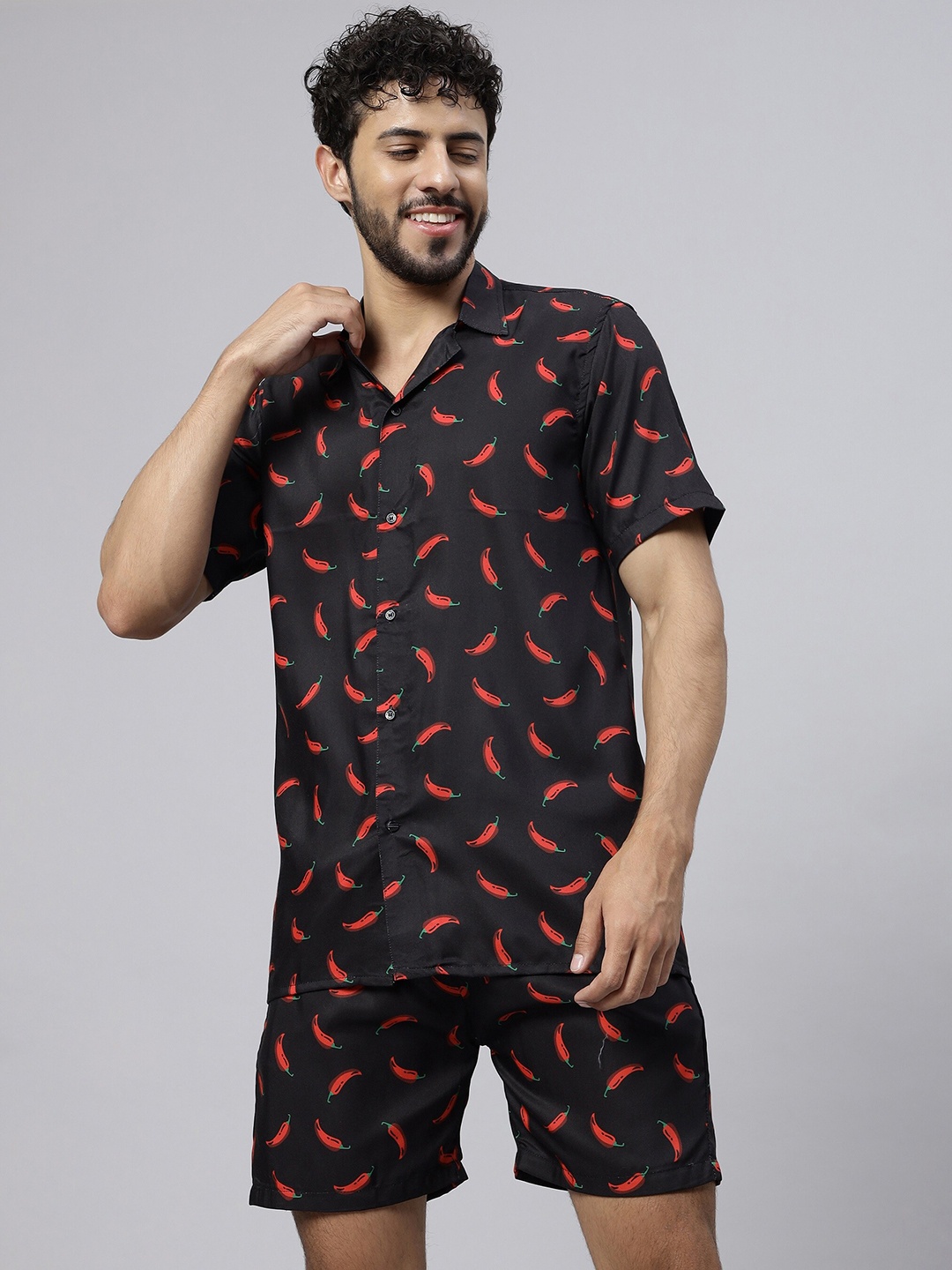 

Vrundavan ethics Conversational Printed Shirt With Shorts, Black