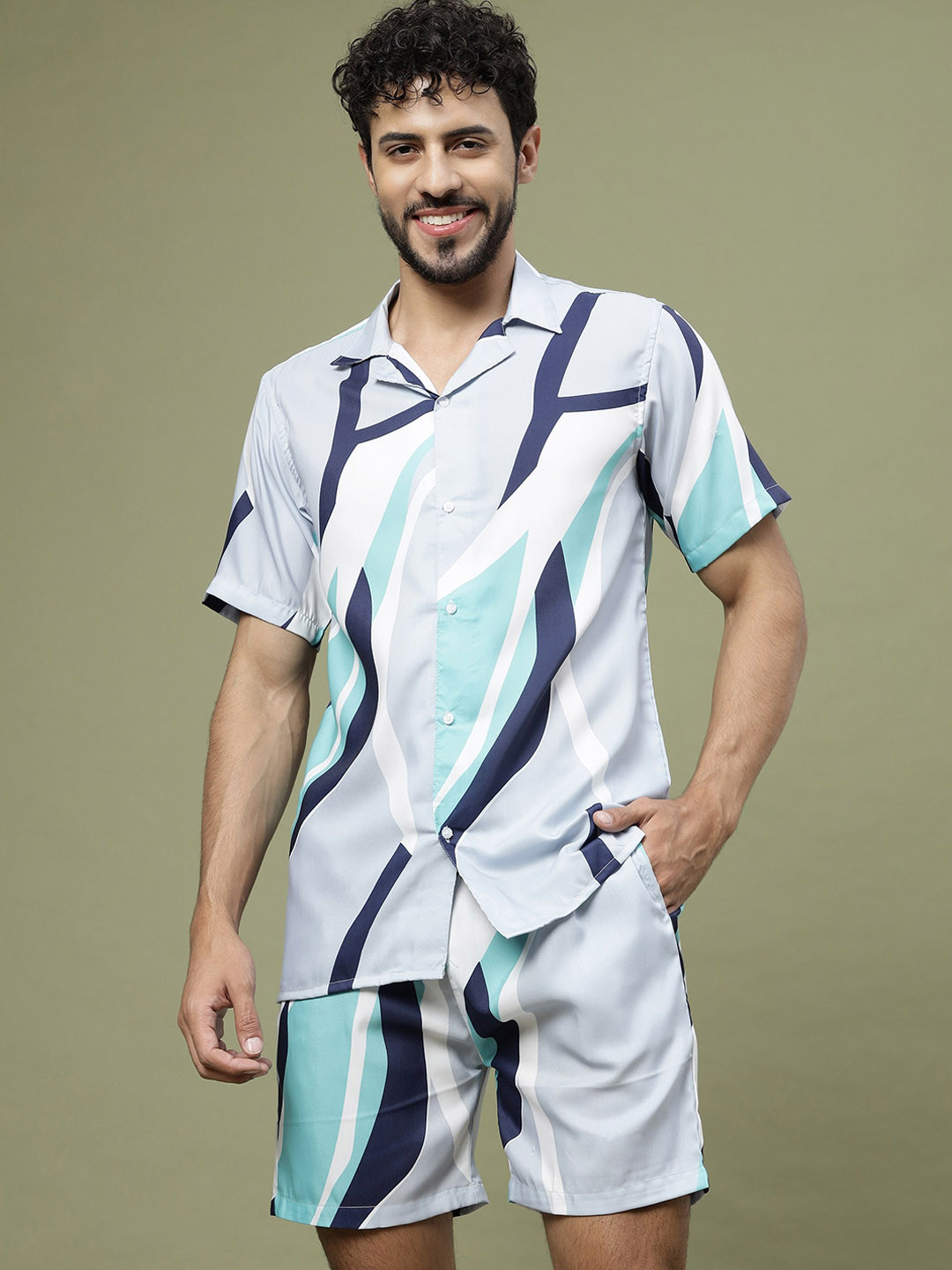 

Vrundavan ethics Abstract Printed Shirt & Shorts Co-Ord Set, Grey