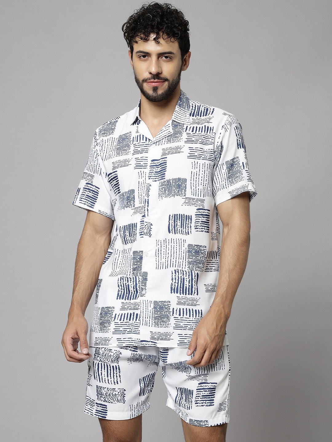 

Vrundavan ethics Striped Printed Shirt & Shorts, White