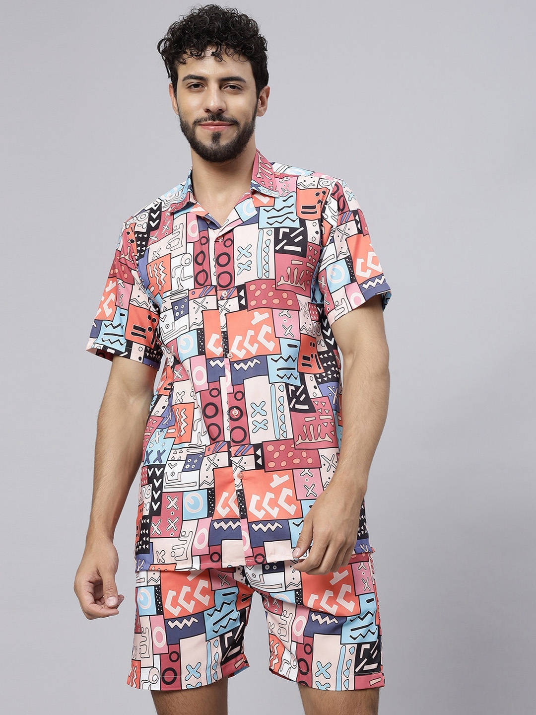 

Vrundavan ethics Abstract Printed Shirt & Shorts Co-Ords Set, Pink