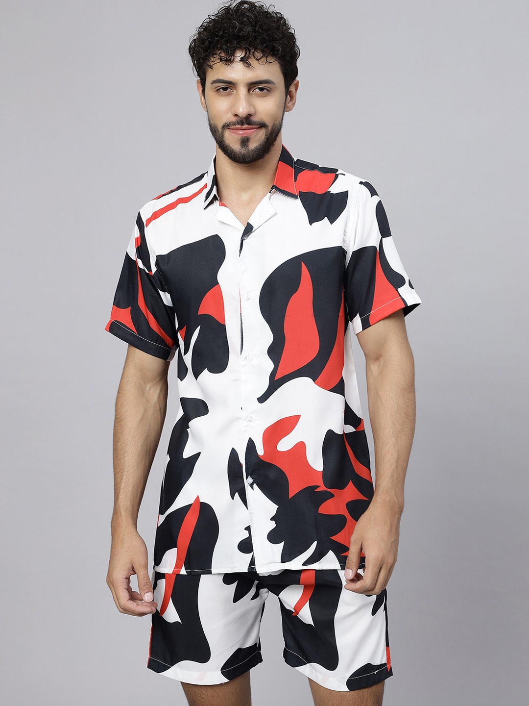 

Vrundavan ethics Abstract Printed Shirt & Shorts Co-Ords Set, White