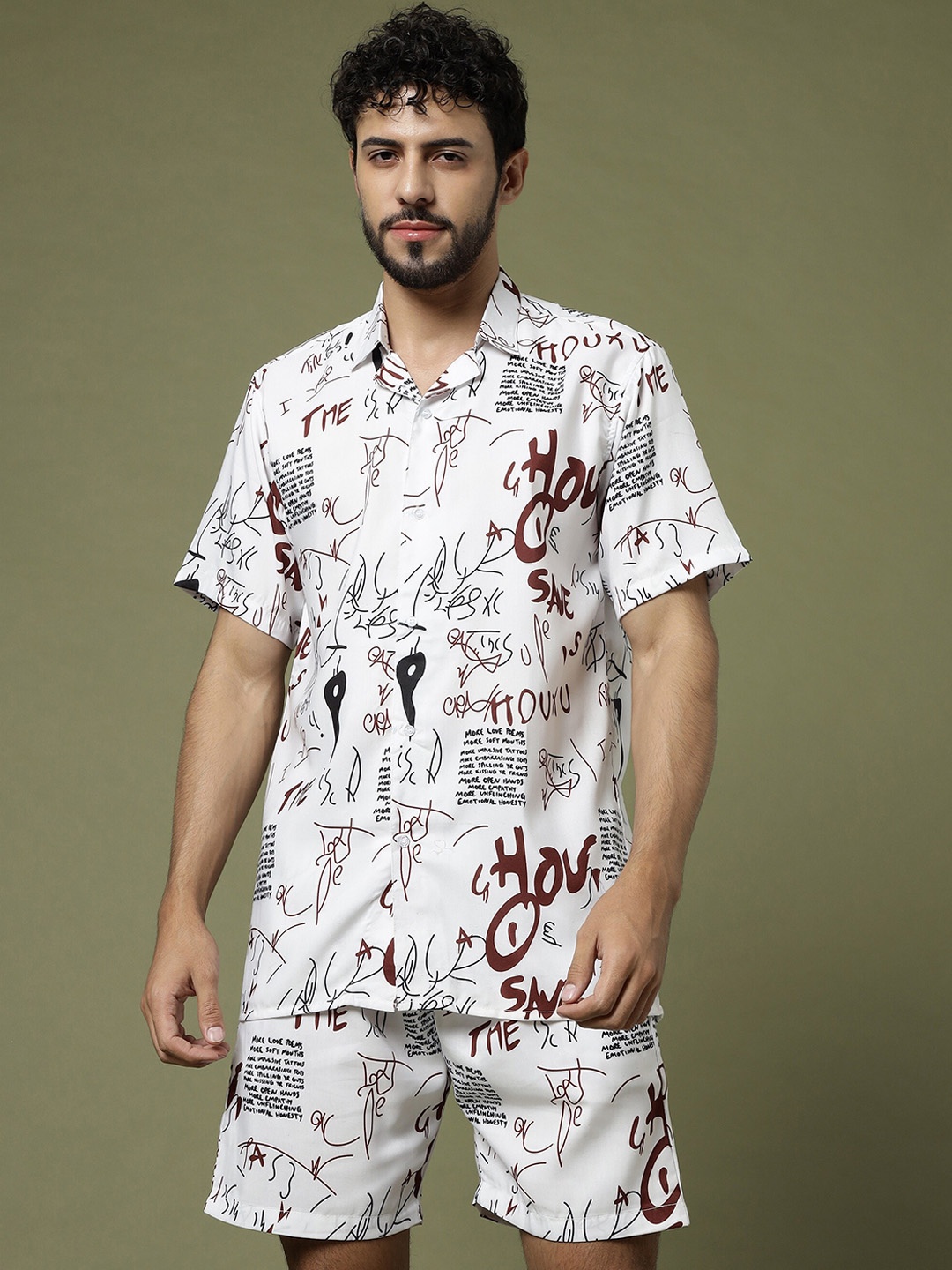 

Vrundavan ethics Printed Shirt With Shorts, White