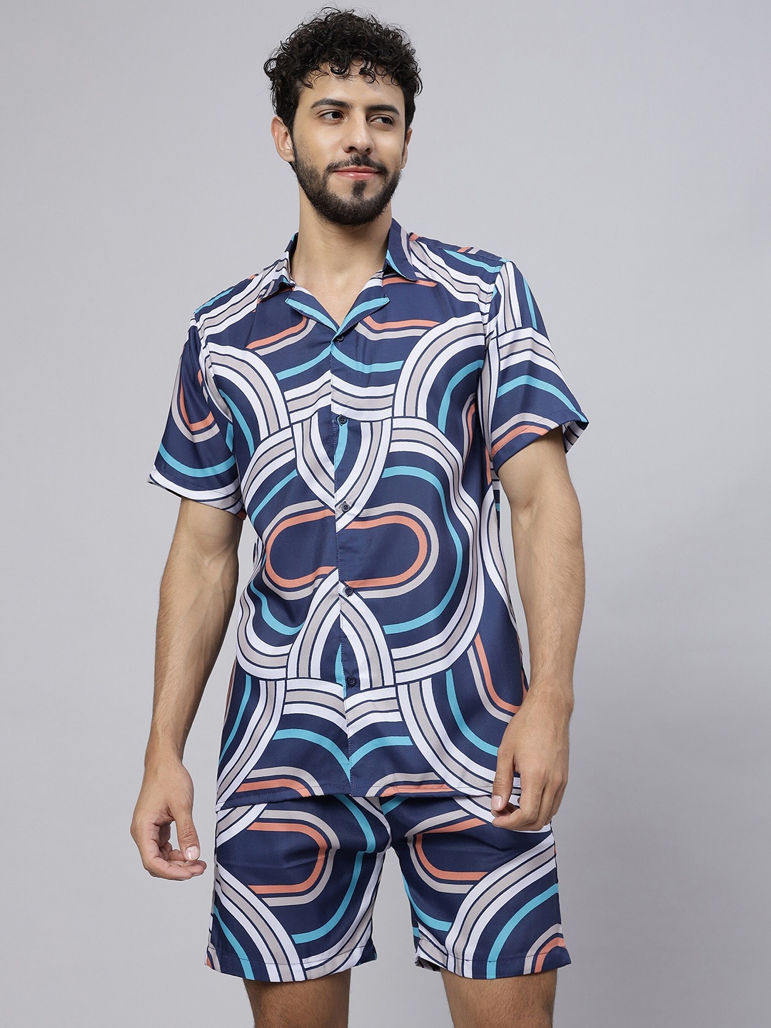 

Vrundavan ethics Abstract Printed Shirt & Shorts, Blue