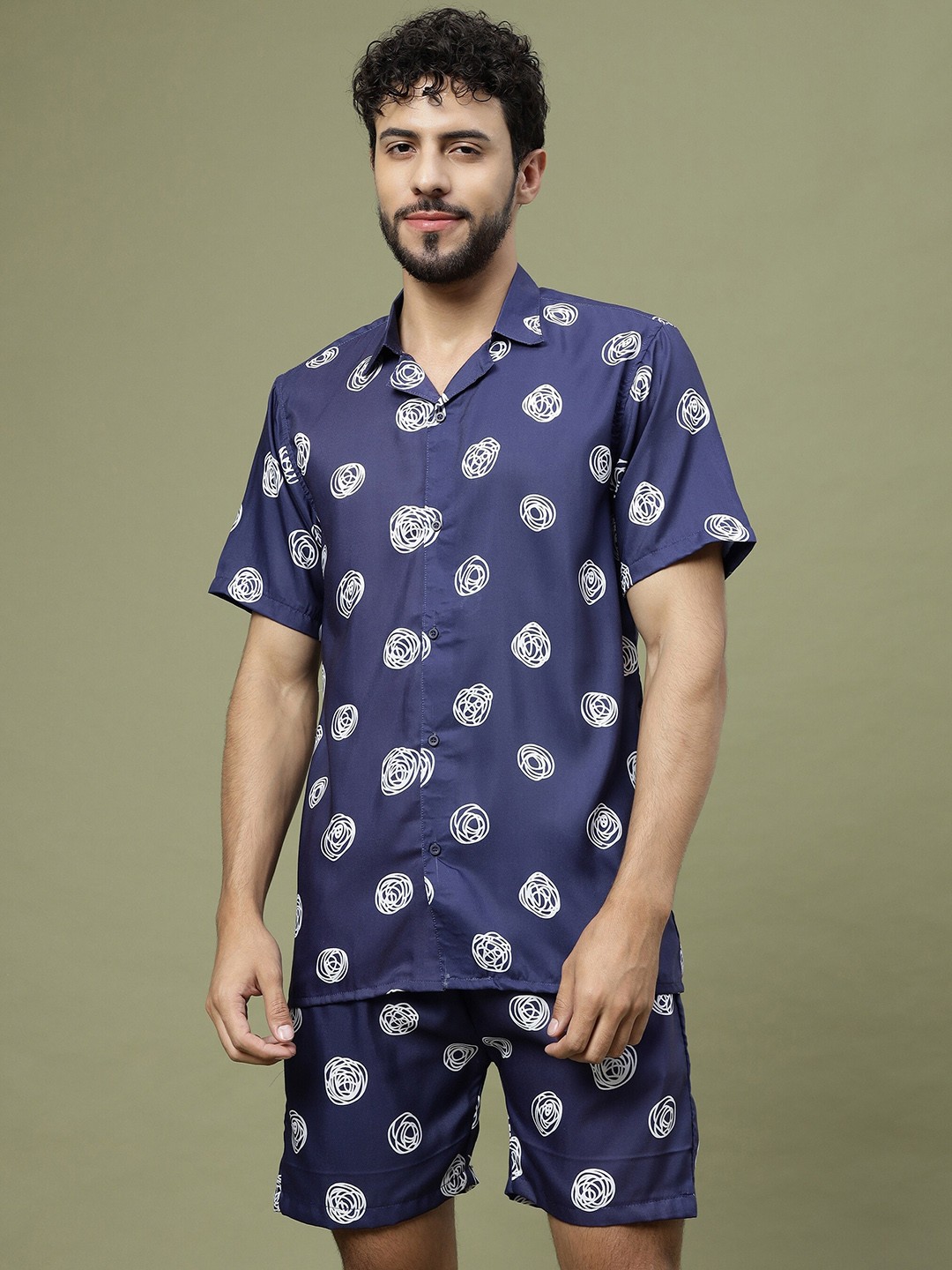 

Vrundavan ethics Printed Shirt With Shorts Co-Ords, Blue