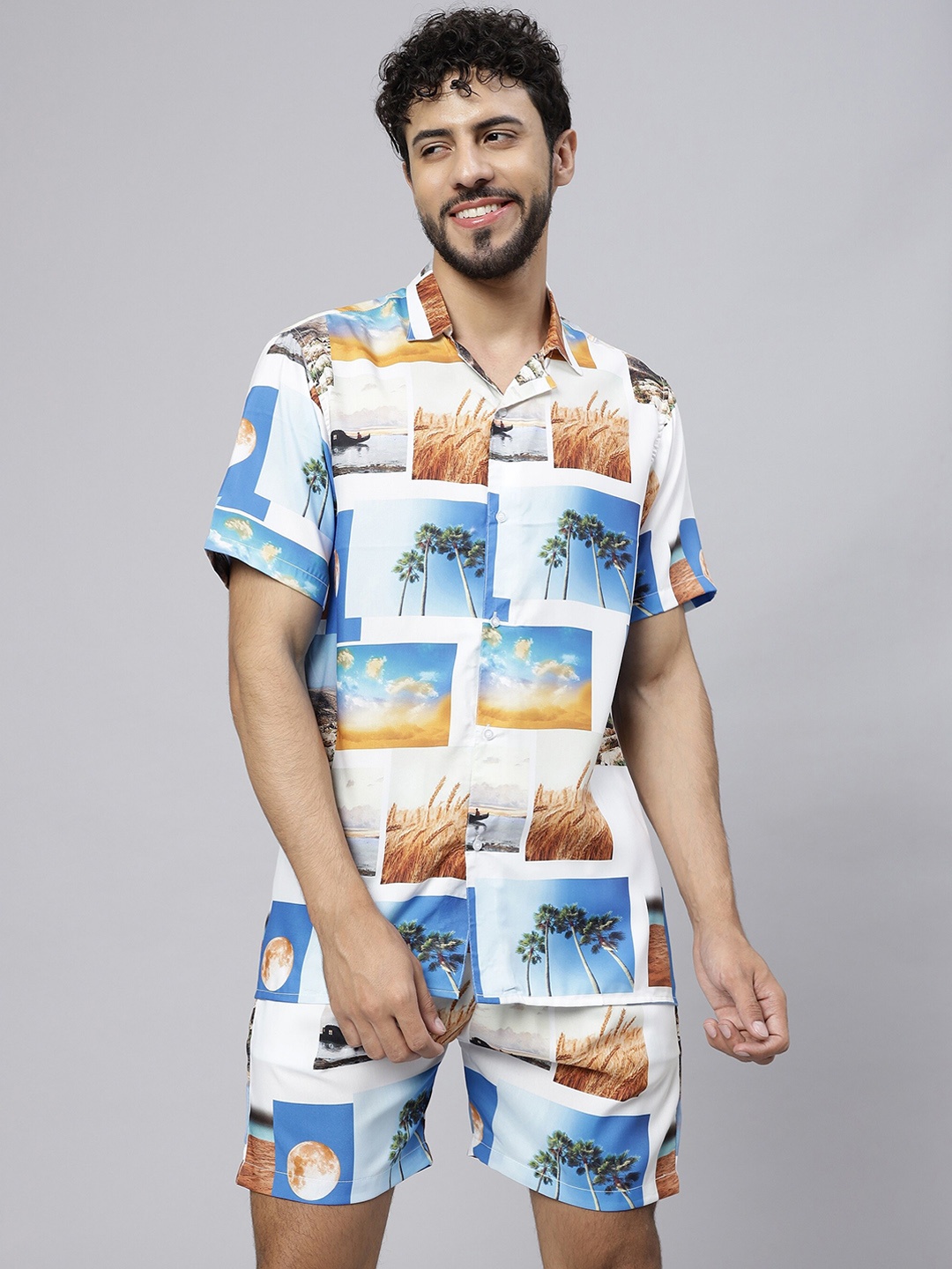 

Vrundavan ethics Printed Shirt With Shorts Co-Ords, White