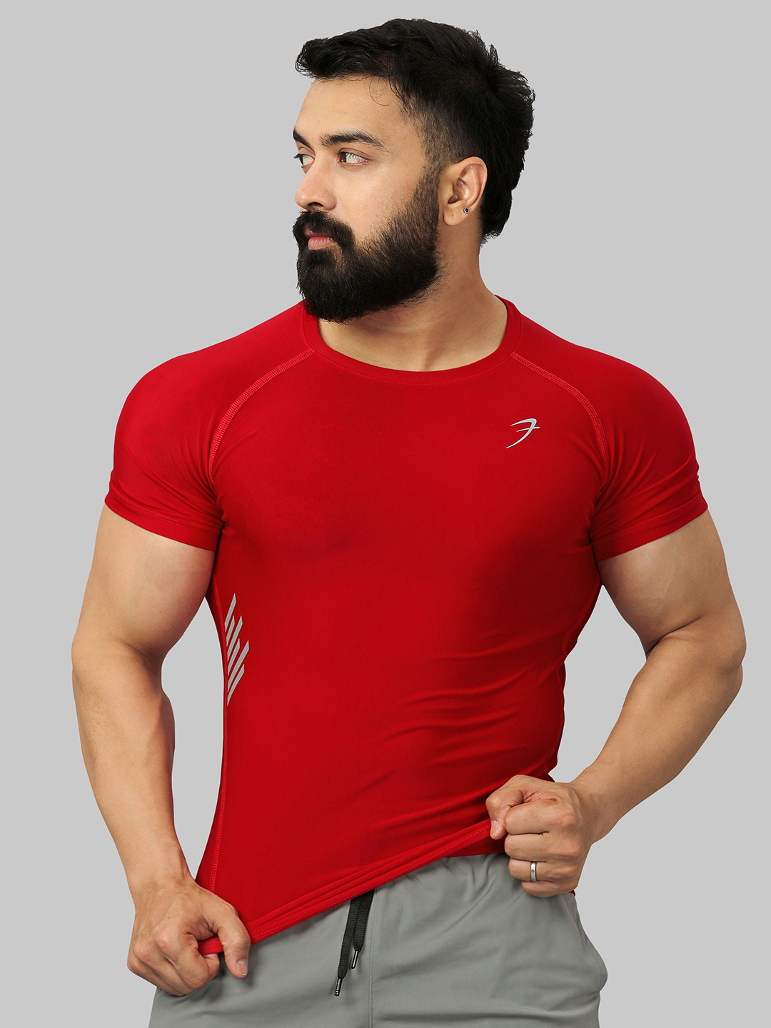 

FUAARK Raglan Sleeves Anti Odour Cut Outs Compression T-Shirt, Red