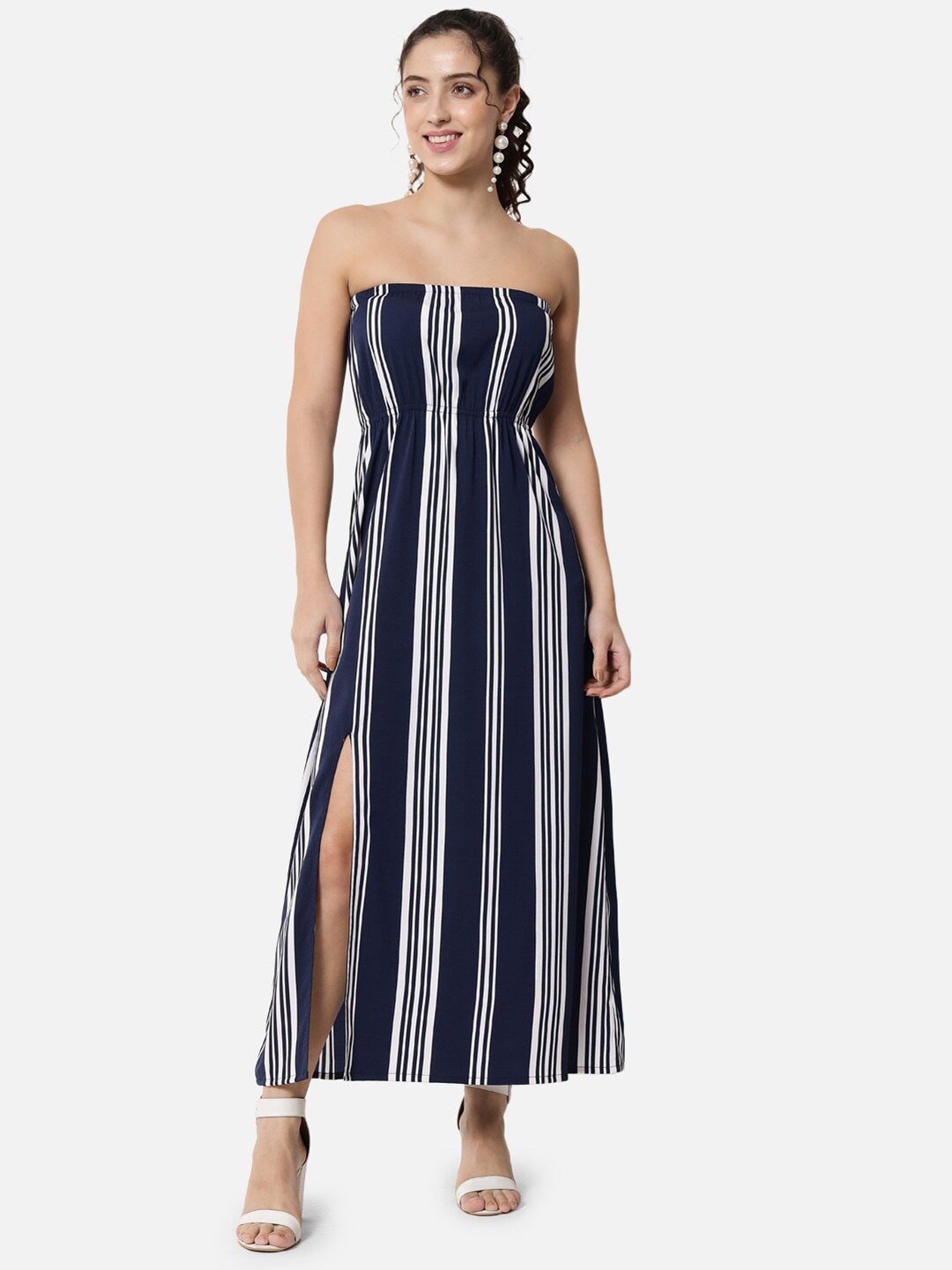 

BAESD Striped Off-Shoulder Maxi Dress, Navy blue