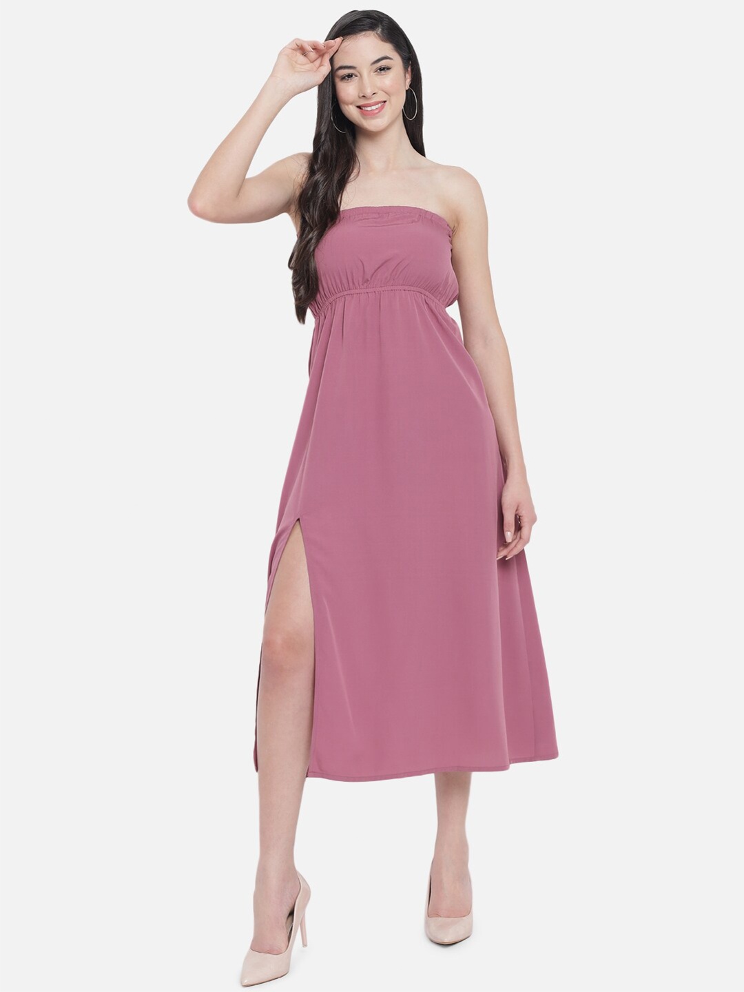 

BAESD Off-Shoulder Cut-Outs Empire Midi Dress, Pink