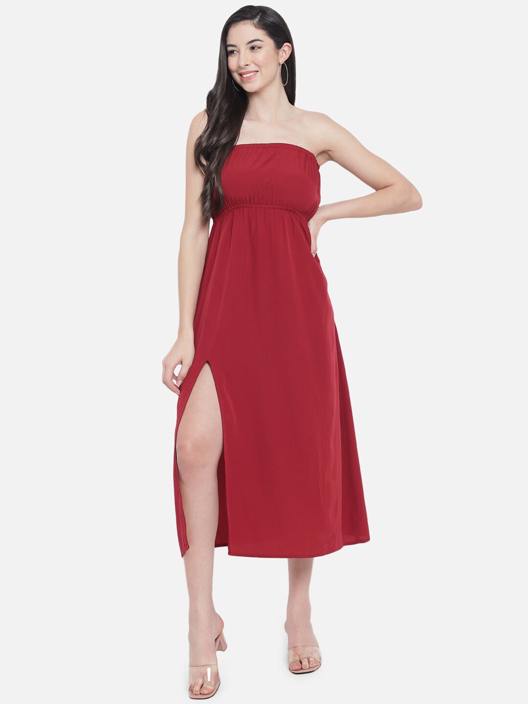 

BAESD Off-Shoulder Cut-Outs Empire Midi Dress, Red