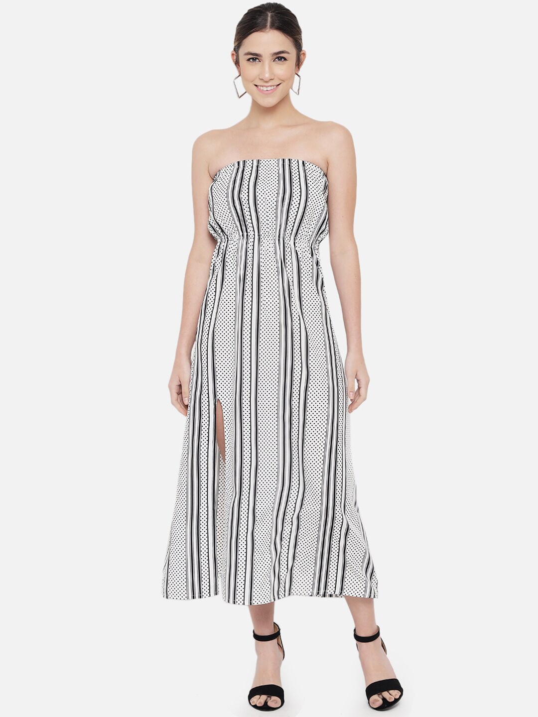 

BAESD Striped Off-Shoulder Cut-Outs Empire Midi Dress, White