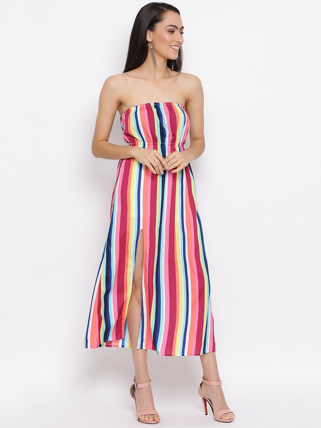 

BAESD Striped Printed Fit & Flare Midi Dress, Red