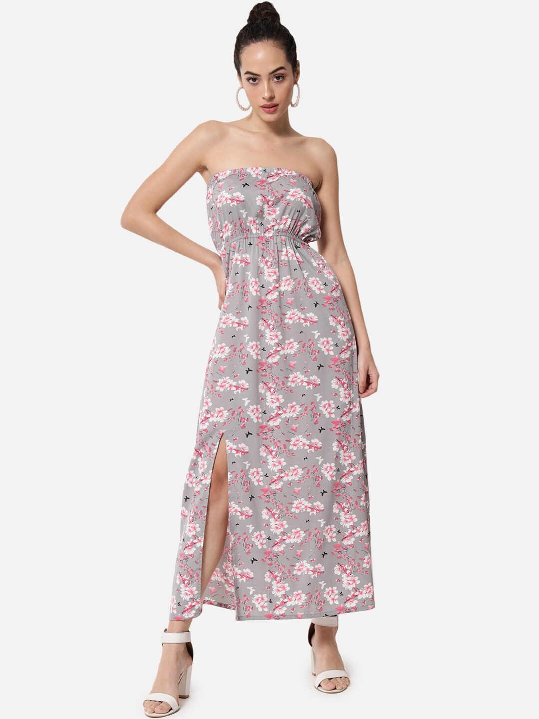 

BAESD Floral Printed Fit & Flare Maxi Dress, Grey