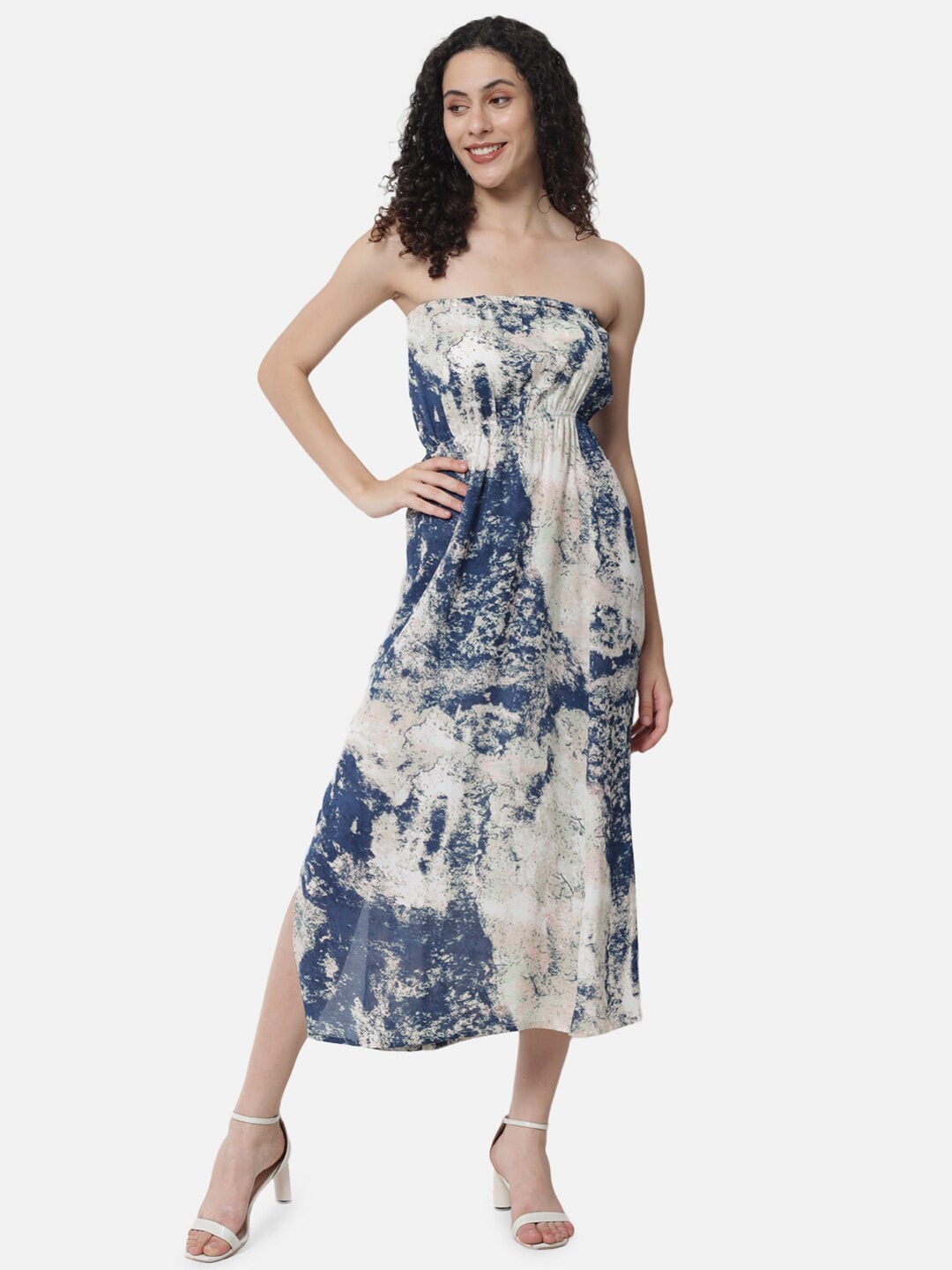 

BAESD Abstract Printed A-Line Midi Dress, Navy blue