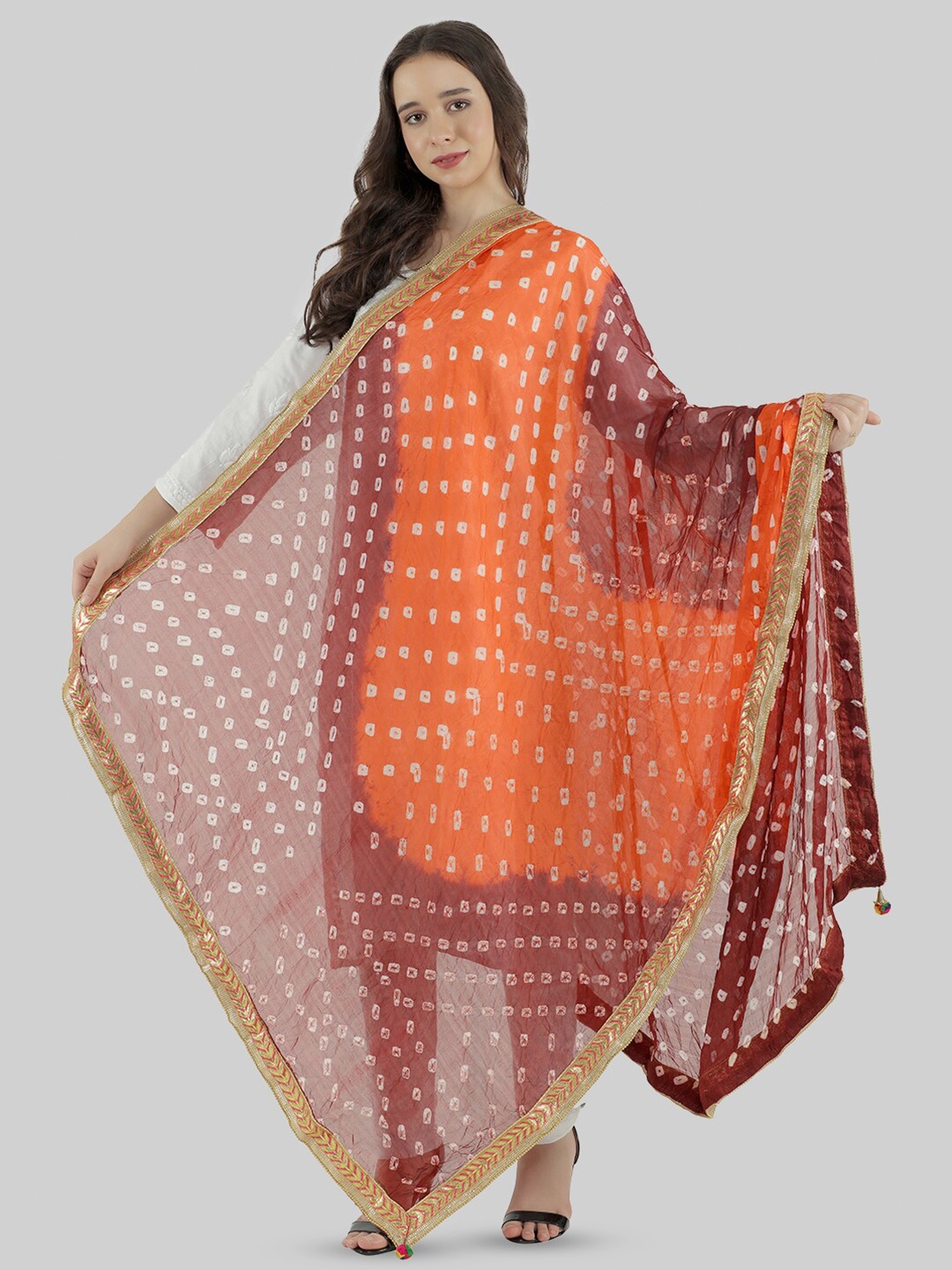 

MUFFLY Printed Gotta Patti Bandhani Dupatta, Orange