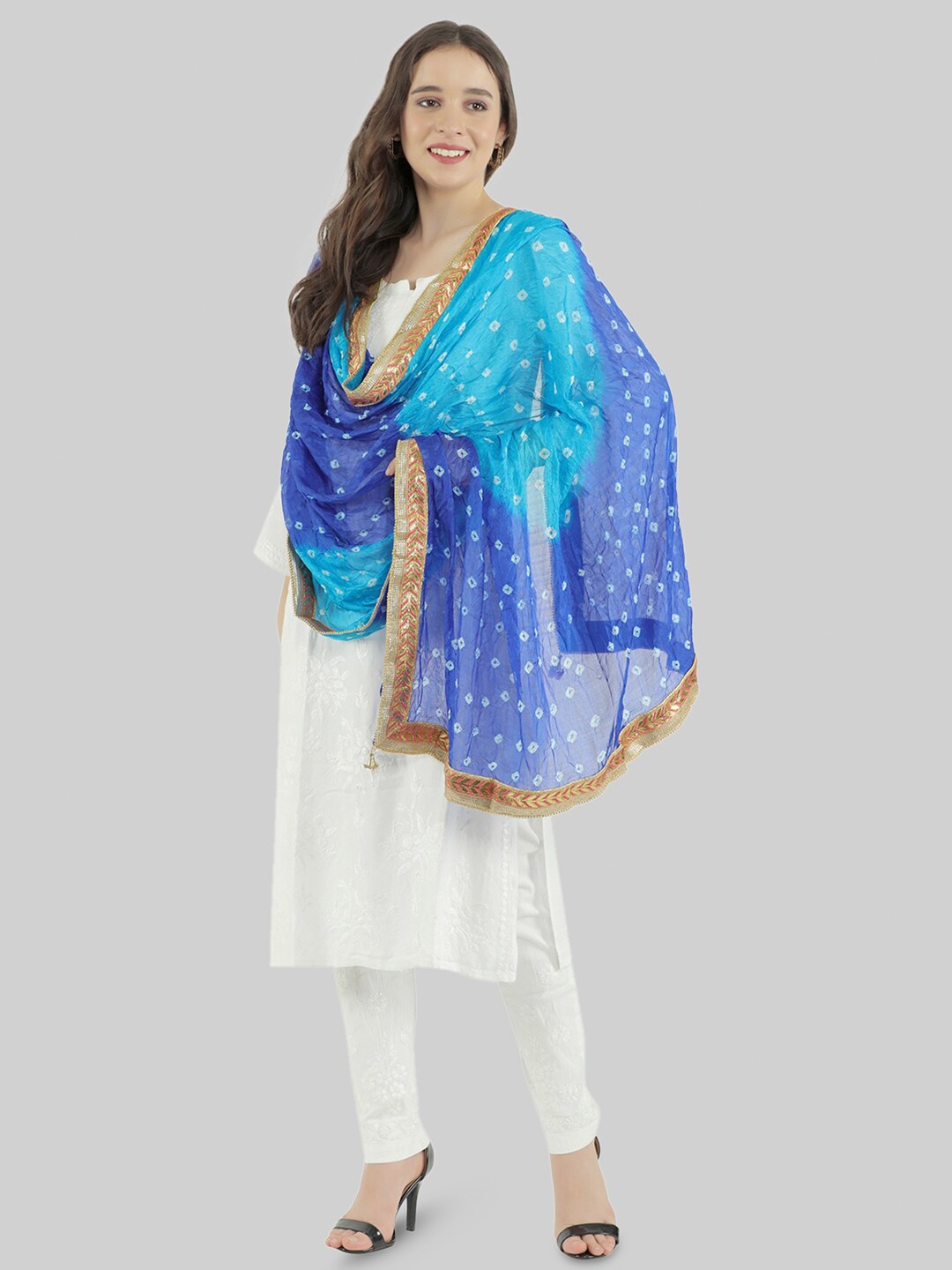 

MUFFLY Printed Gotta Patti Bandhani Dupatta, Navy blue