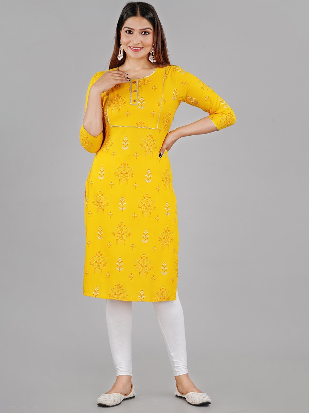 

MARISY Ethnic Motifs Printed Gotta Patti Kurta, Mustard