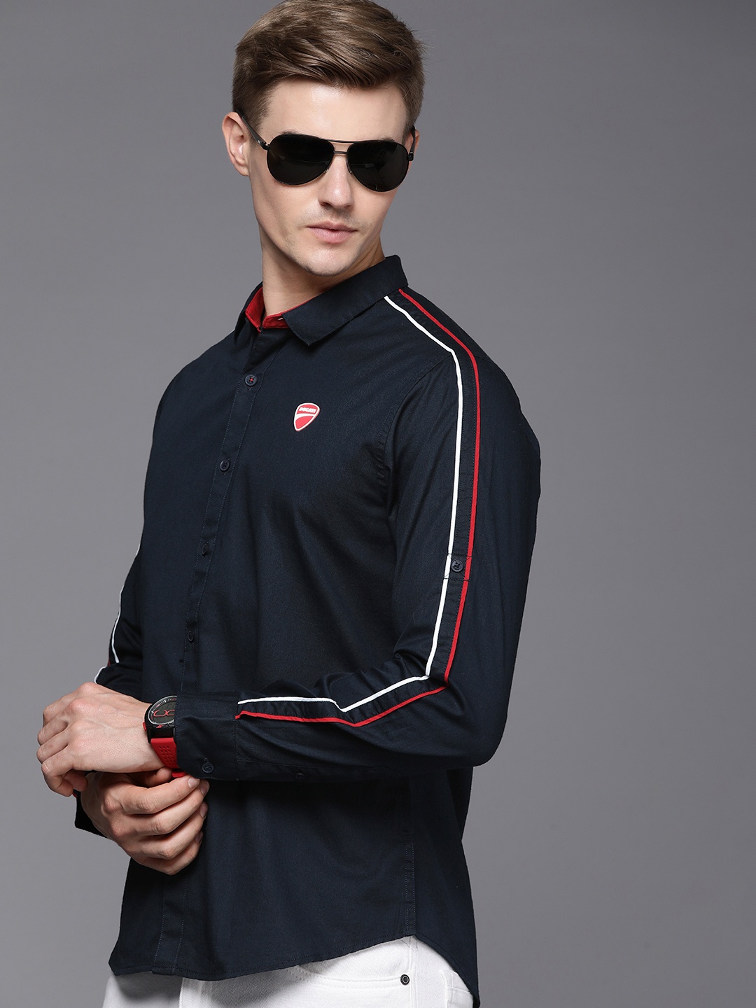 

Ducati Pure Cotton Slim Fit Casual Shirt, Navy blue