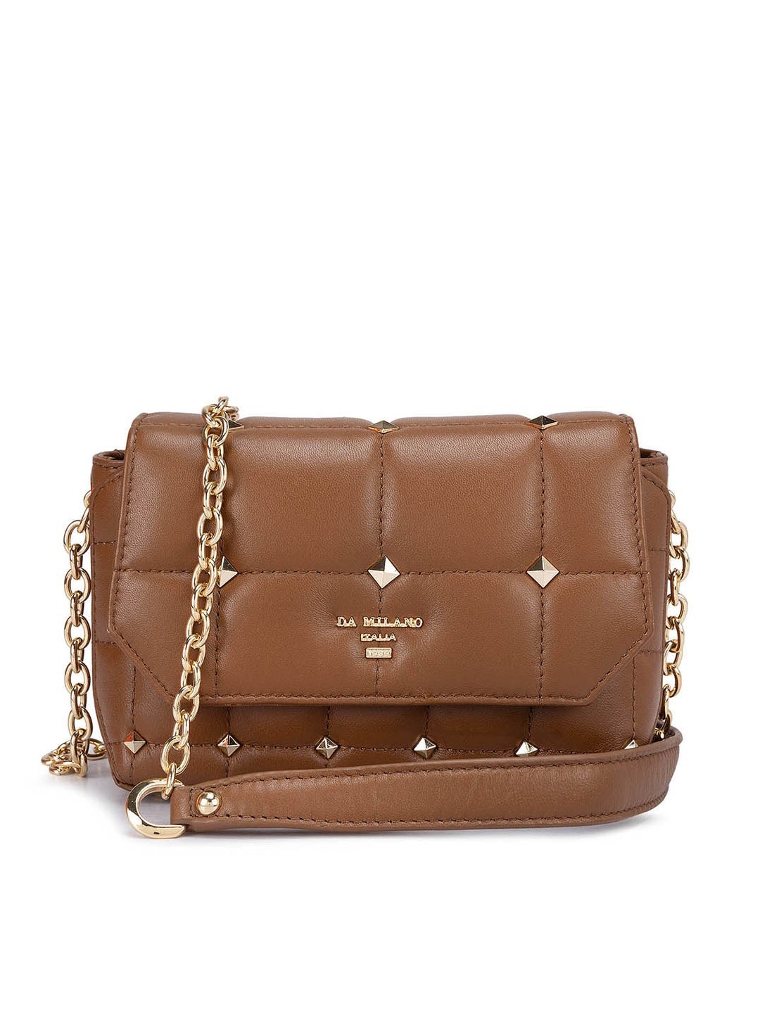

Da Milano Embellished Leather Structured Sling Bag, Brown