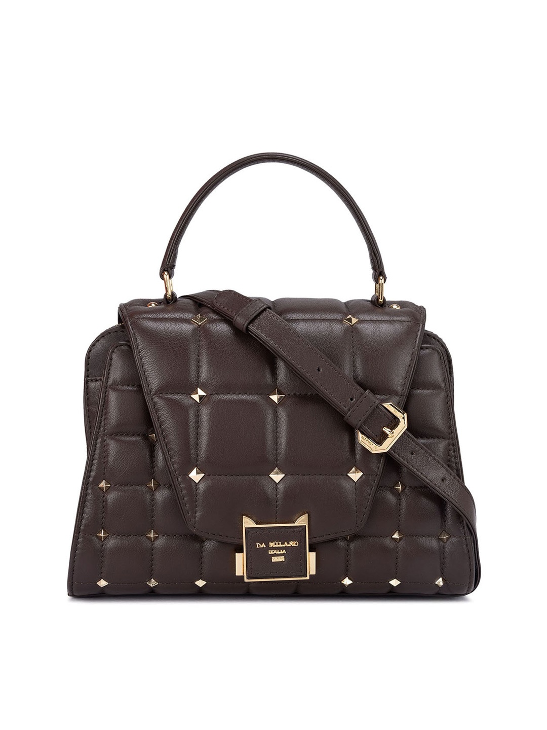 

Da Milano Textured Quilted Leather Structured Handheld Bag, Brown