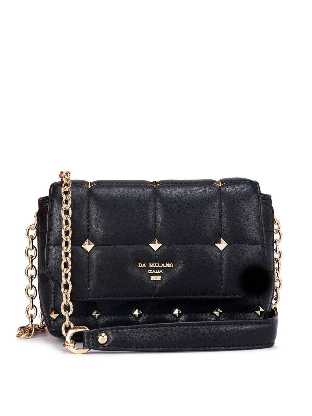 

Da Milano Embellished Leather Structured Sling Bag With Quilted Detail, Black