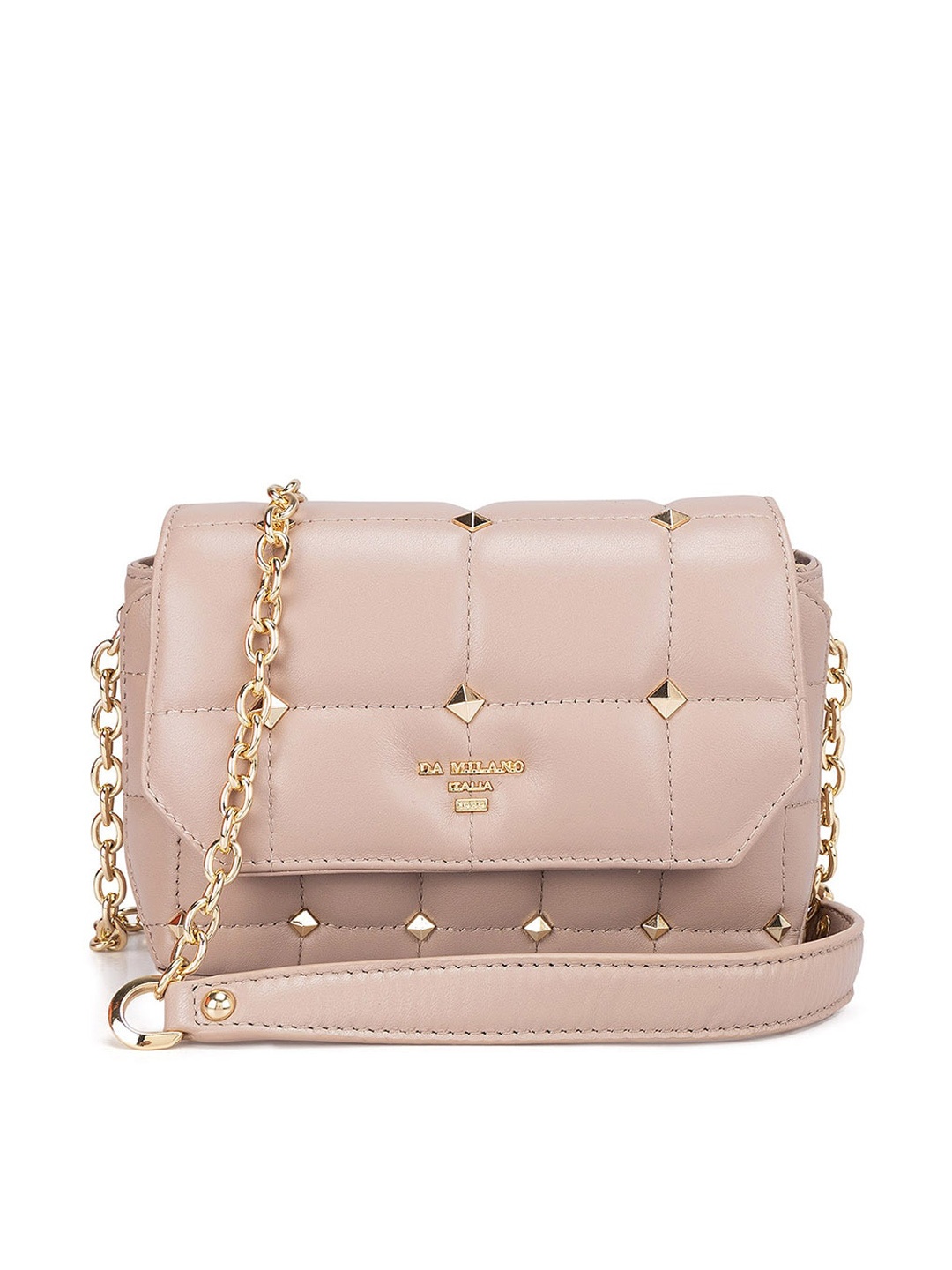 

Da Milano Textured Quilted Leather Structured Sling Bag, Beige