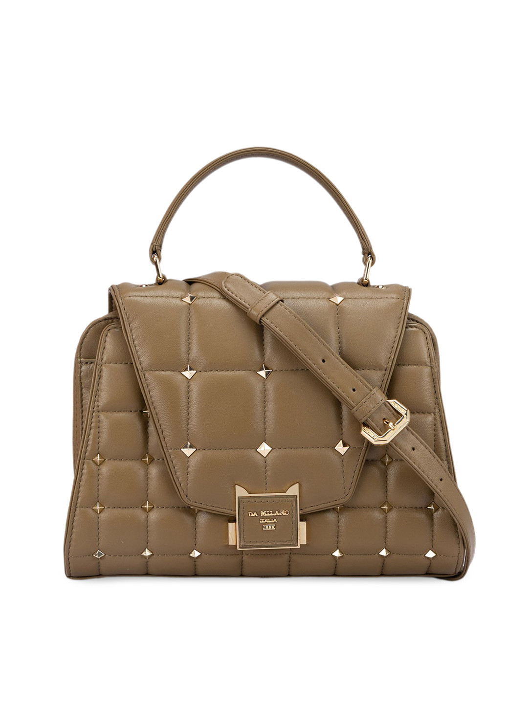 

Da Milano Embellished Leather Quilted Structured Handheld Bag, Green