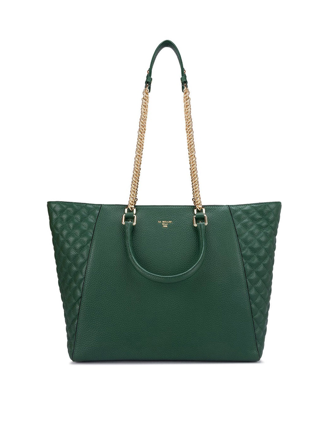 

Da Milano Textured Leather Structured Shoulder Bag With Quilted Detail, Green
