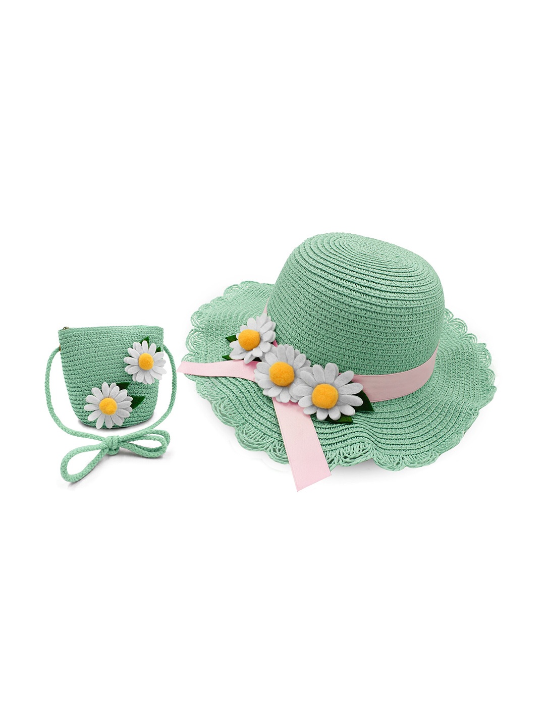 

JENNA Girls Floral Embellished Sun Hat With Pouch, Green