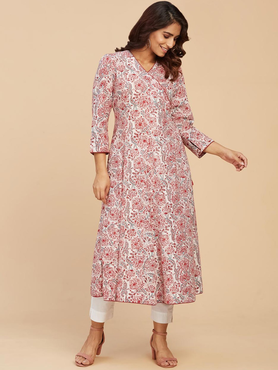 

Fabindia Floral Printed Anarkali Cotton Kurta, Red