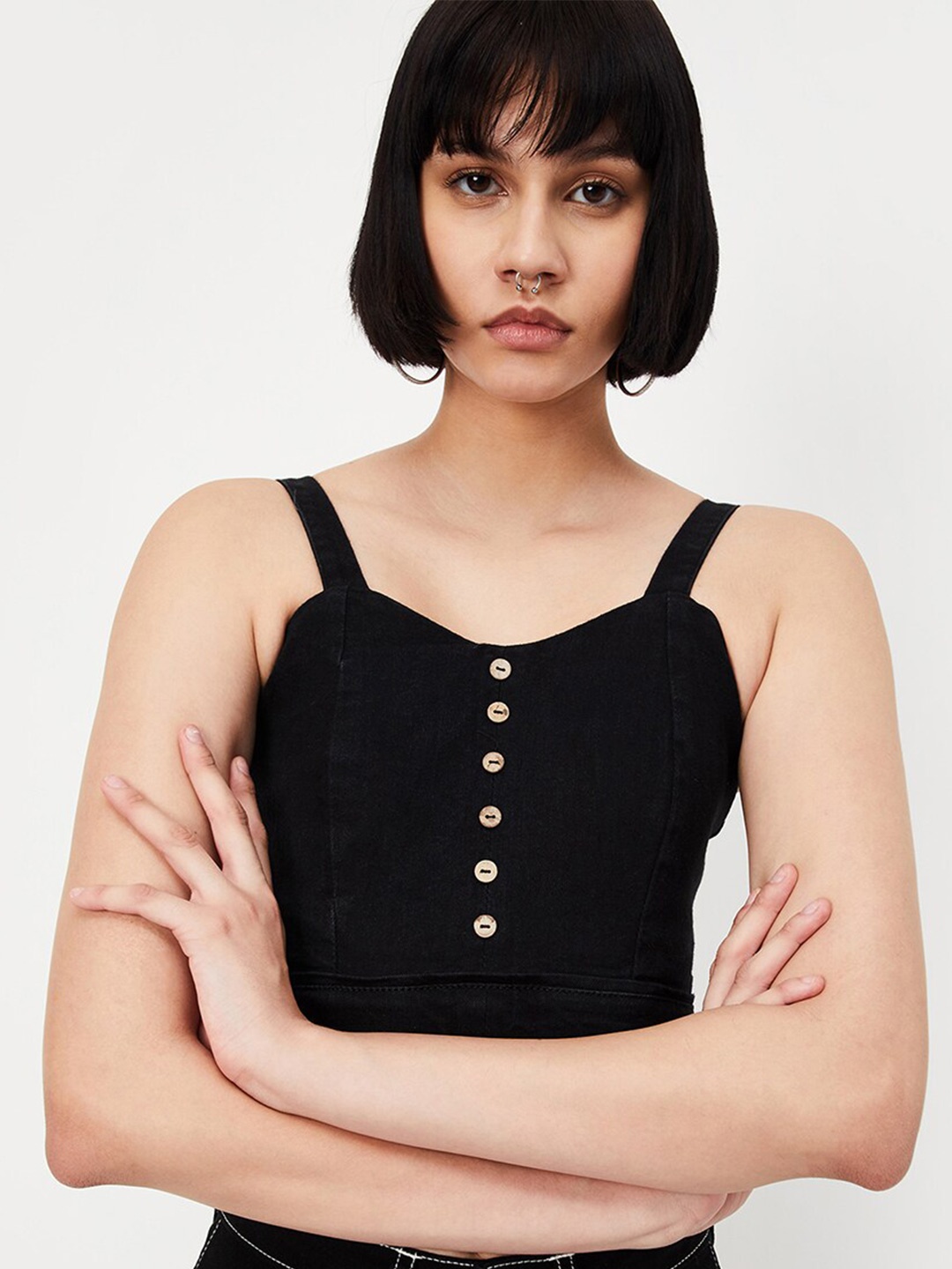 

max Shoulder Straps Sleeveless Crop Top, Black