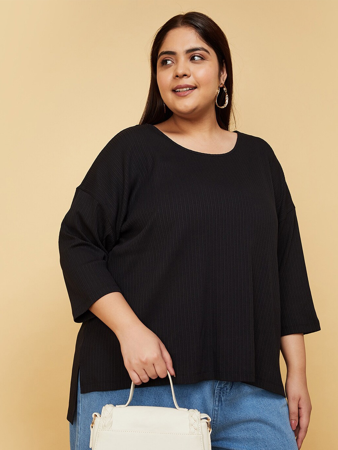 

max Plus Size Drop Shoulder Sleeves Regular Top, Black