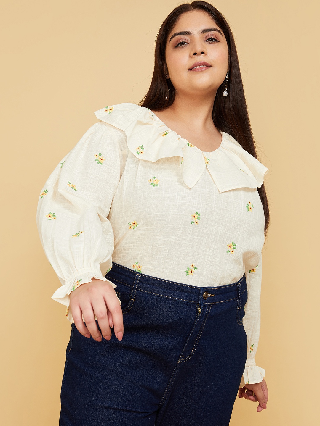 

max White Floral Print Cotton Crop Top