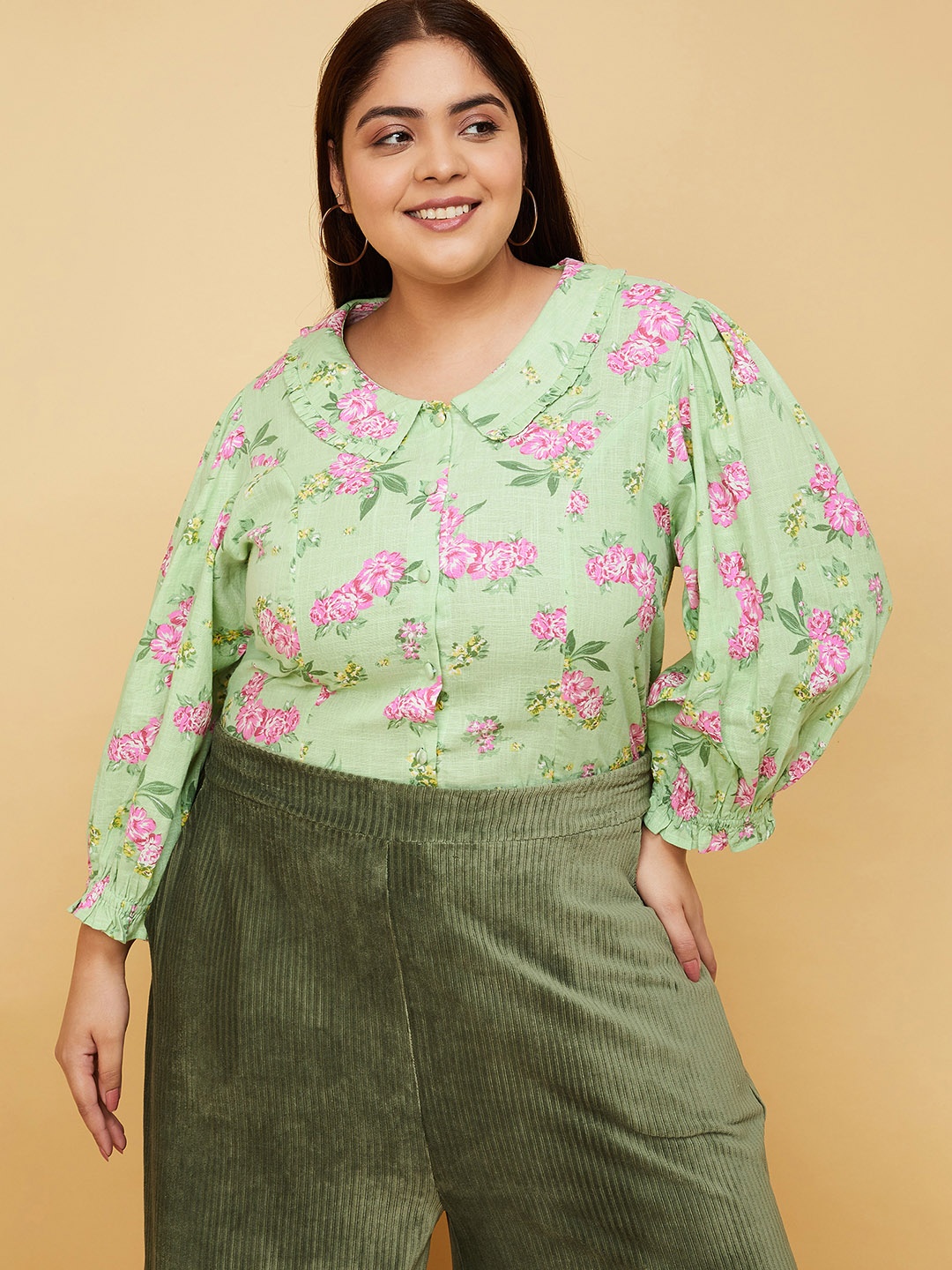 

max Green Floral Print Cotton Top