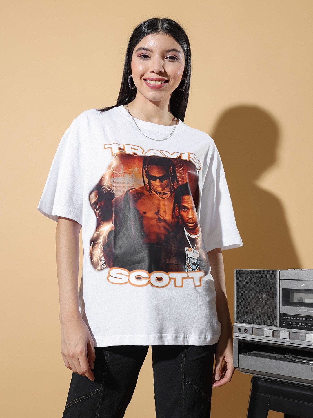 

Stylecast X Hersheinbox Printed Drop-Shoulder Sleeves Pure Cotton Relaxed Fit T-shirt, White