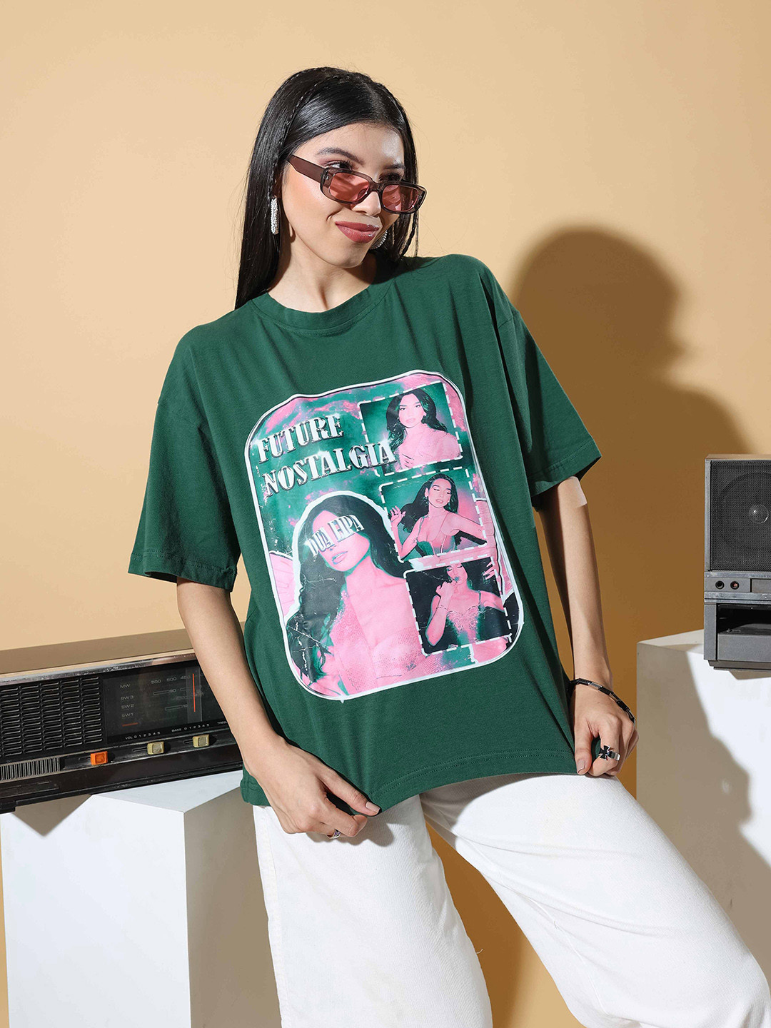 

Stylecast X Hersheinbox Printed Drop-Shoulder Sleeves Pure Cotton Relaxed Fit T-shirt, Fluorescent green