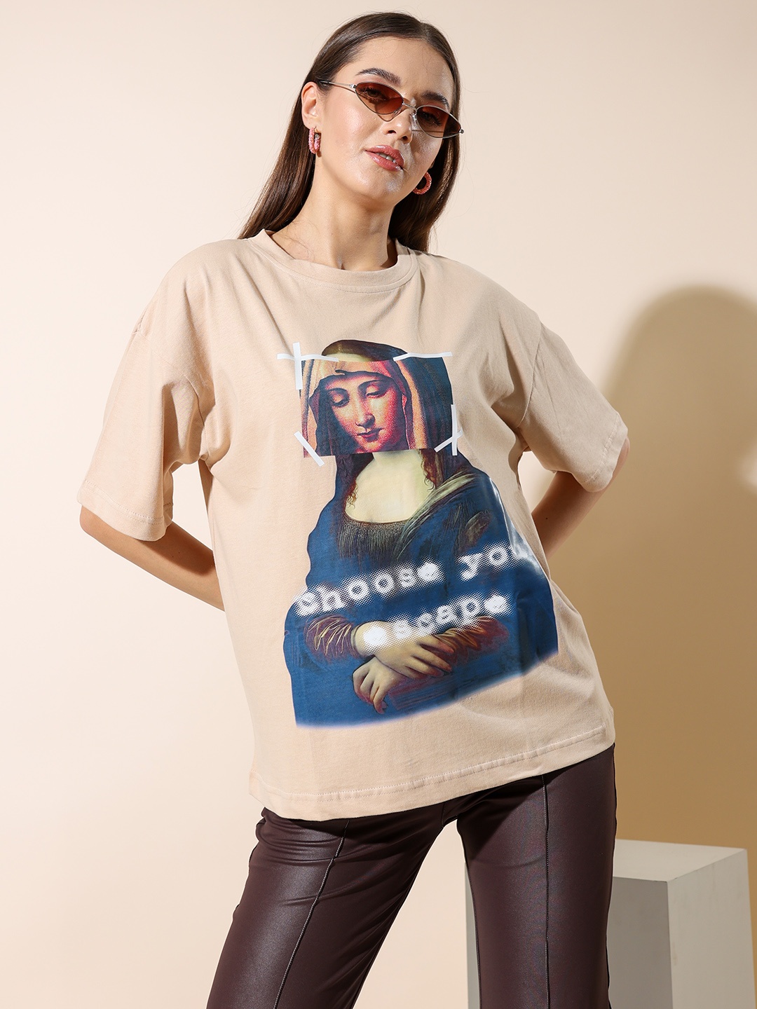 

Stylecast X Hersheinbox Graphic Printed Relaxed Fit Pure Cotton T-shirt, Beige