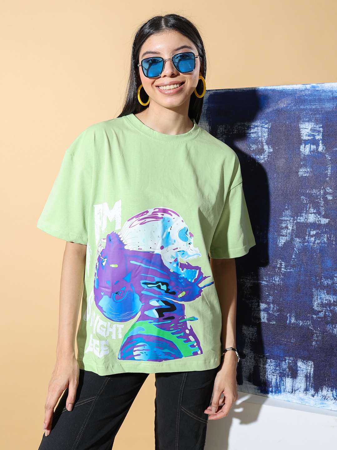 

Stylecast X Hersheinbox Relaxed Fit Graphic Printed Pure Cotton T-shirt, Green
