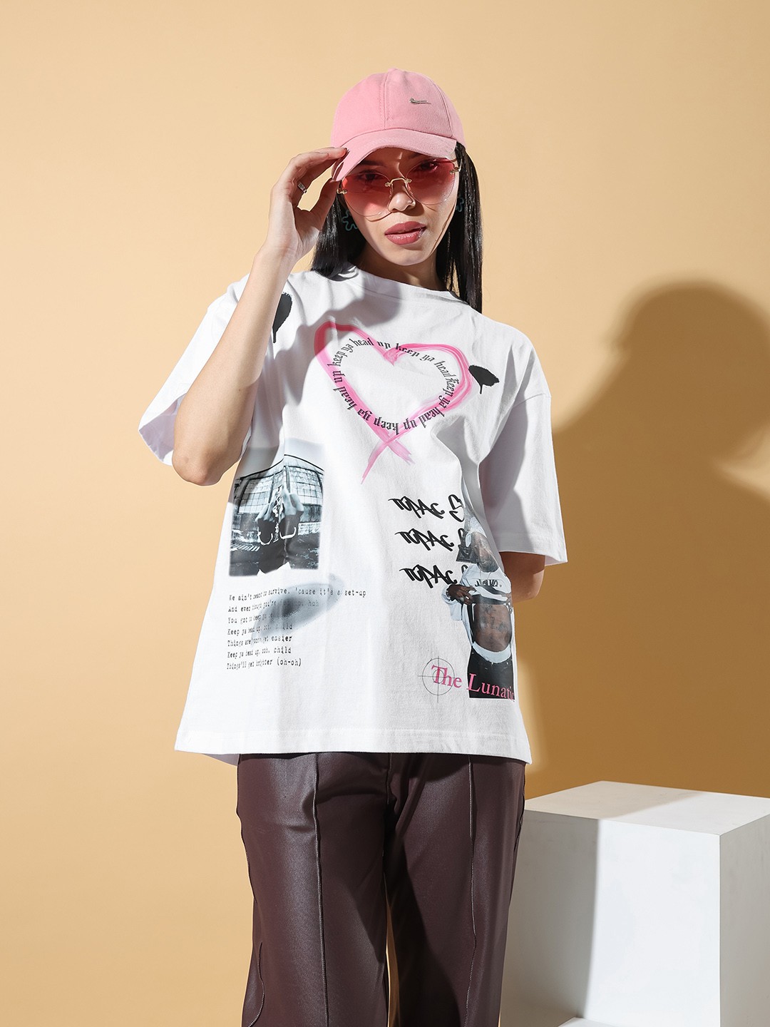 

Stylecast X Hersheinbox Printed Drop-Shoulder Sleeves Cotton Relaxed Fit T-shirt, White