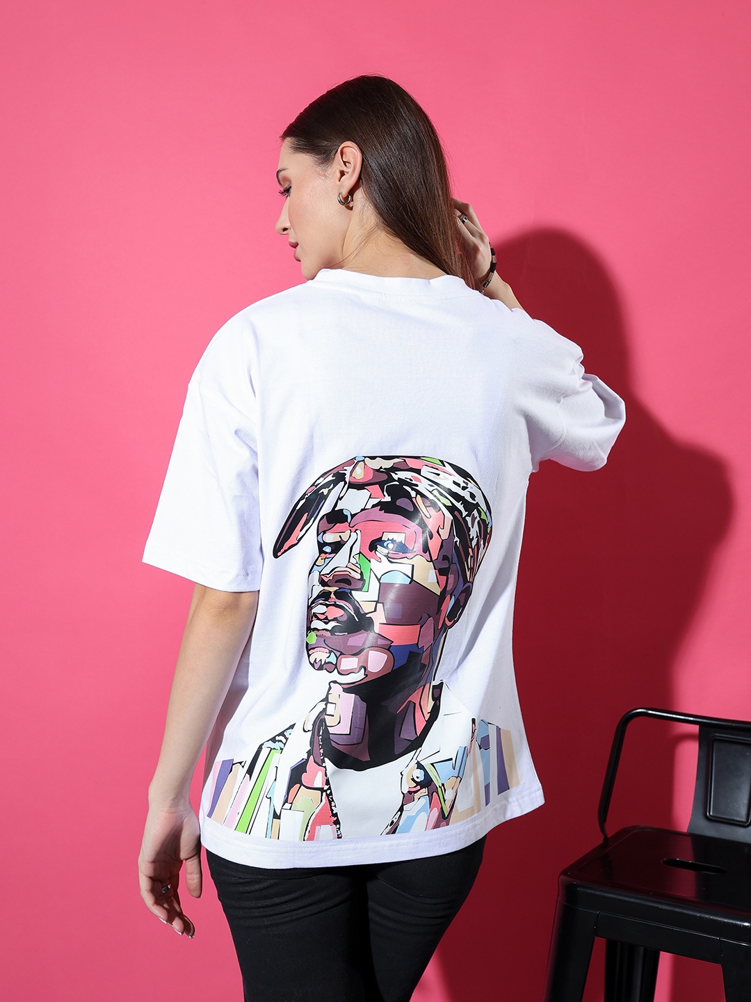 

Stylecast X Hersheinbox Printed Drop-Shoulder Sleeves Pure Cotton Longline T-shirt, White