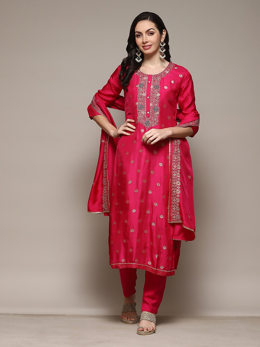 

Biba Ethnic Motif Woven Design Unstitched Dress Material, Red
