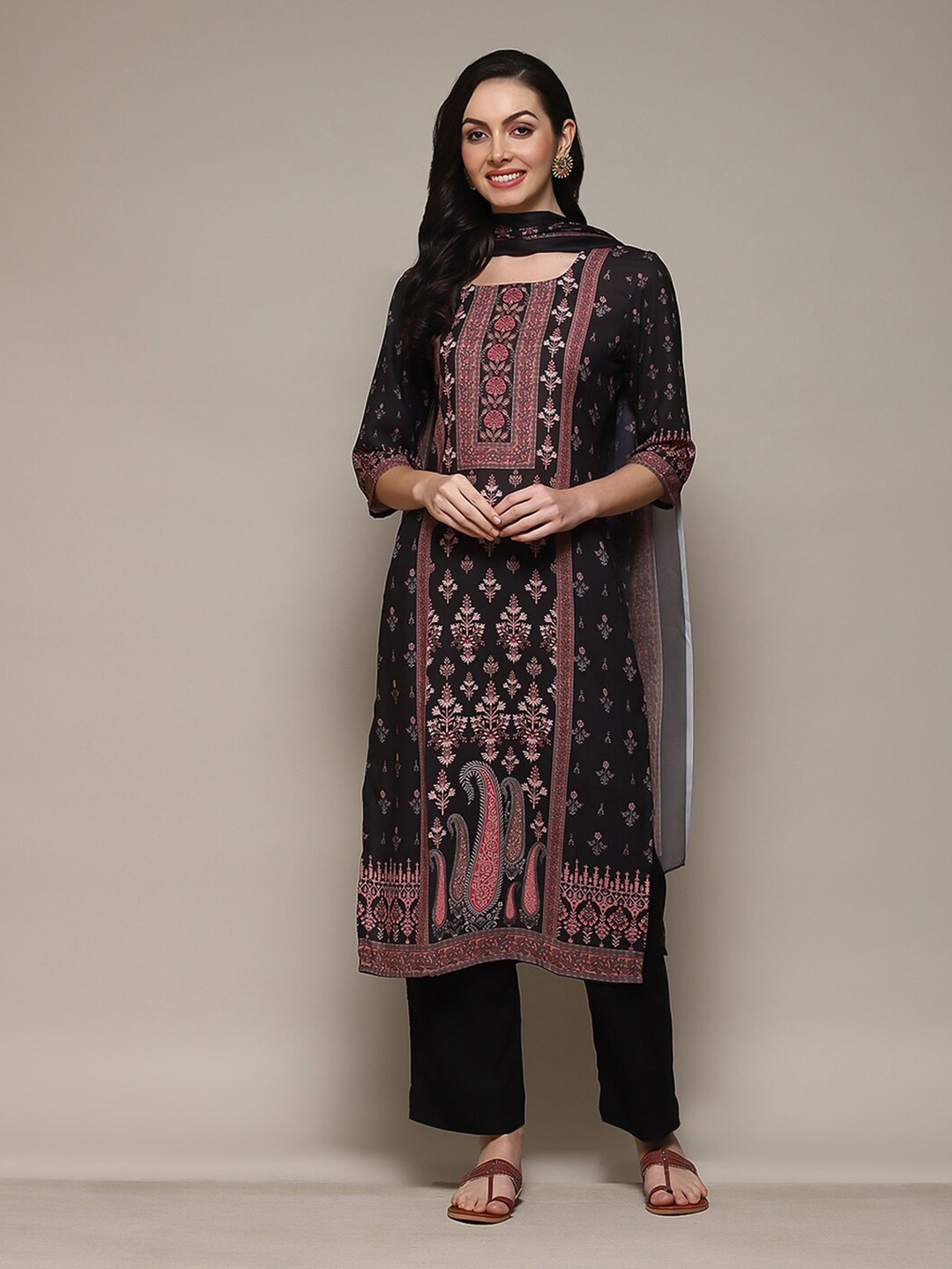 

Biba Ethnic Motifs Printed Unstitched Dress Material, Black
