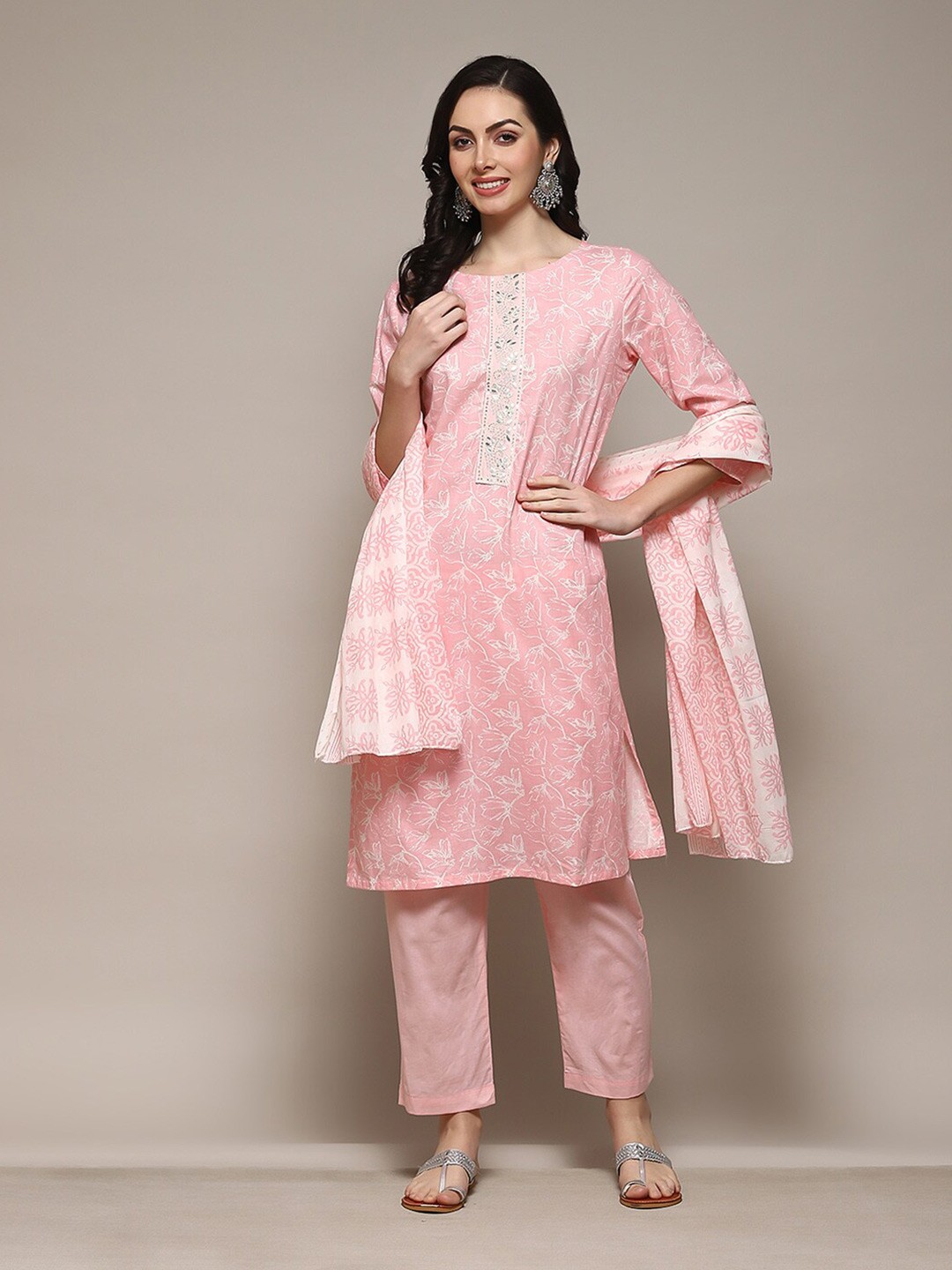 

Biba Floral Printed Unstitched Dress Material, Pink
