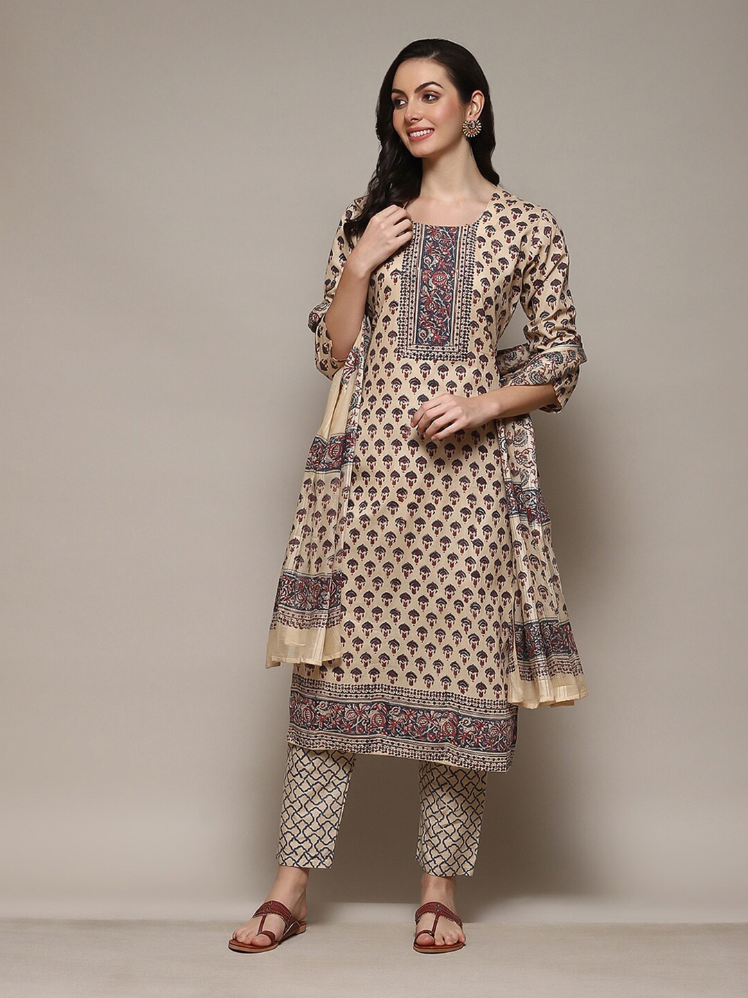 

Biba Ethnic Motifs Printed Unstitched Dress Material, Blue