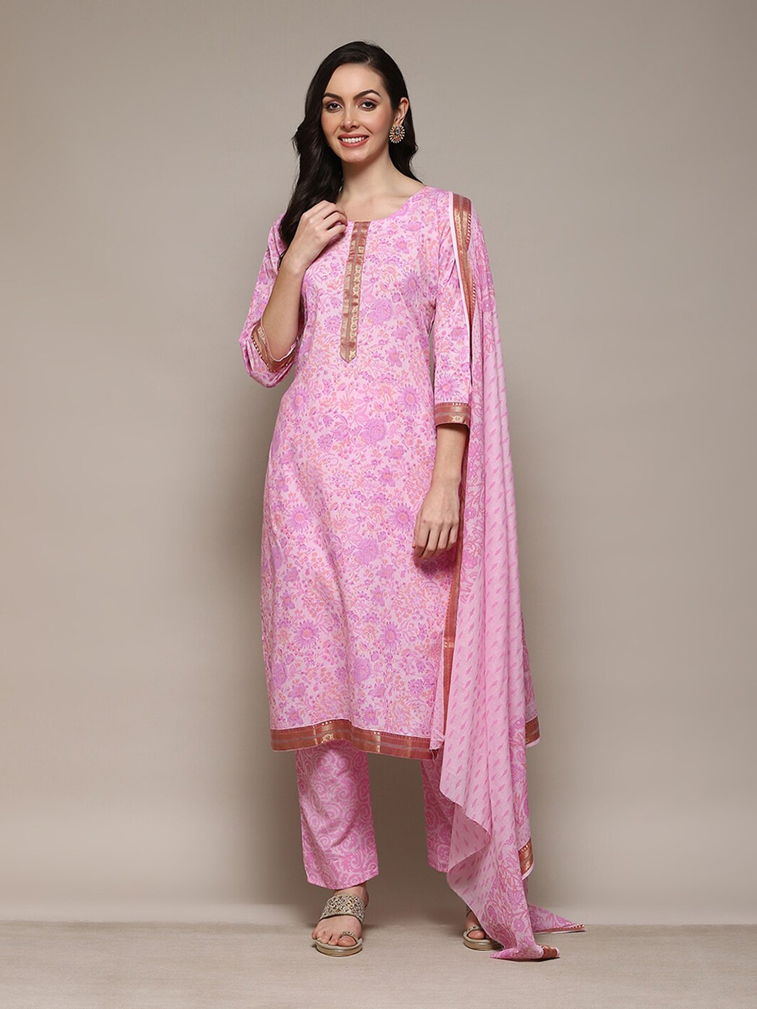 

Biba Unstitched Dress Material, Pink