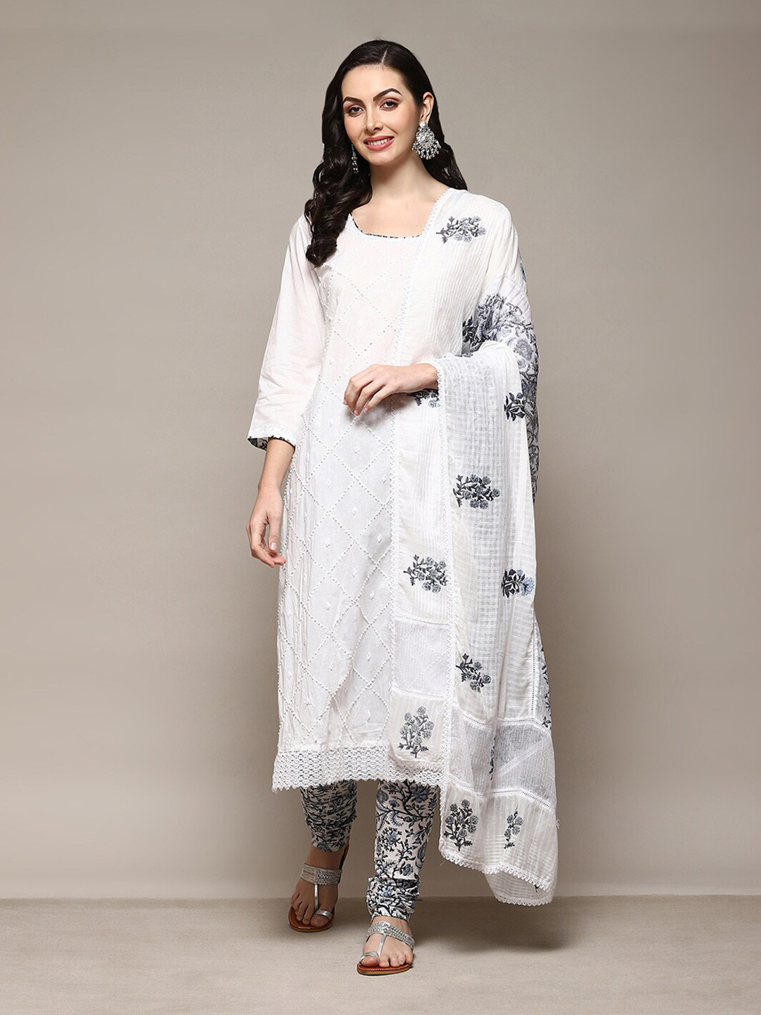 

Biba Unstitched Dress Material, White