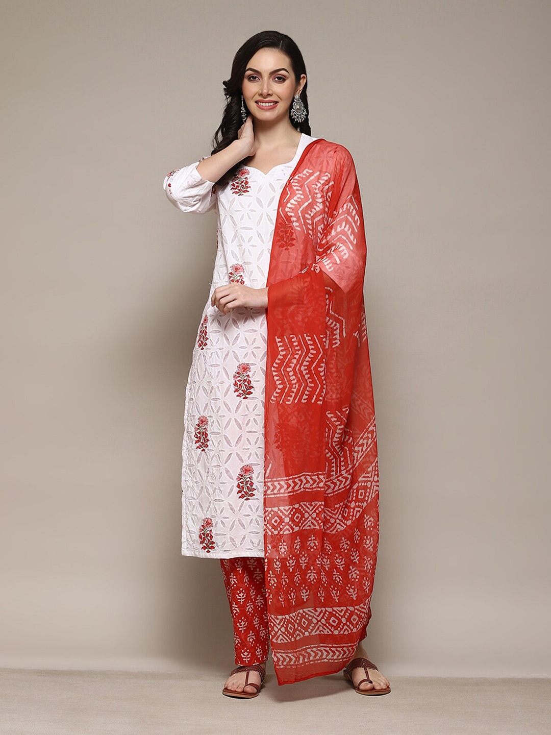 

Biba Ethnic Motif Printed Unstitched Dress Material, Orange