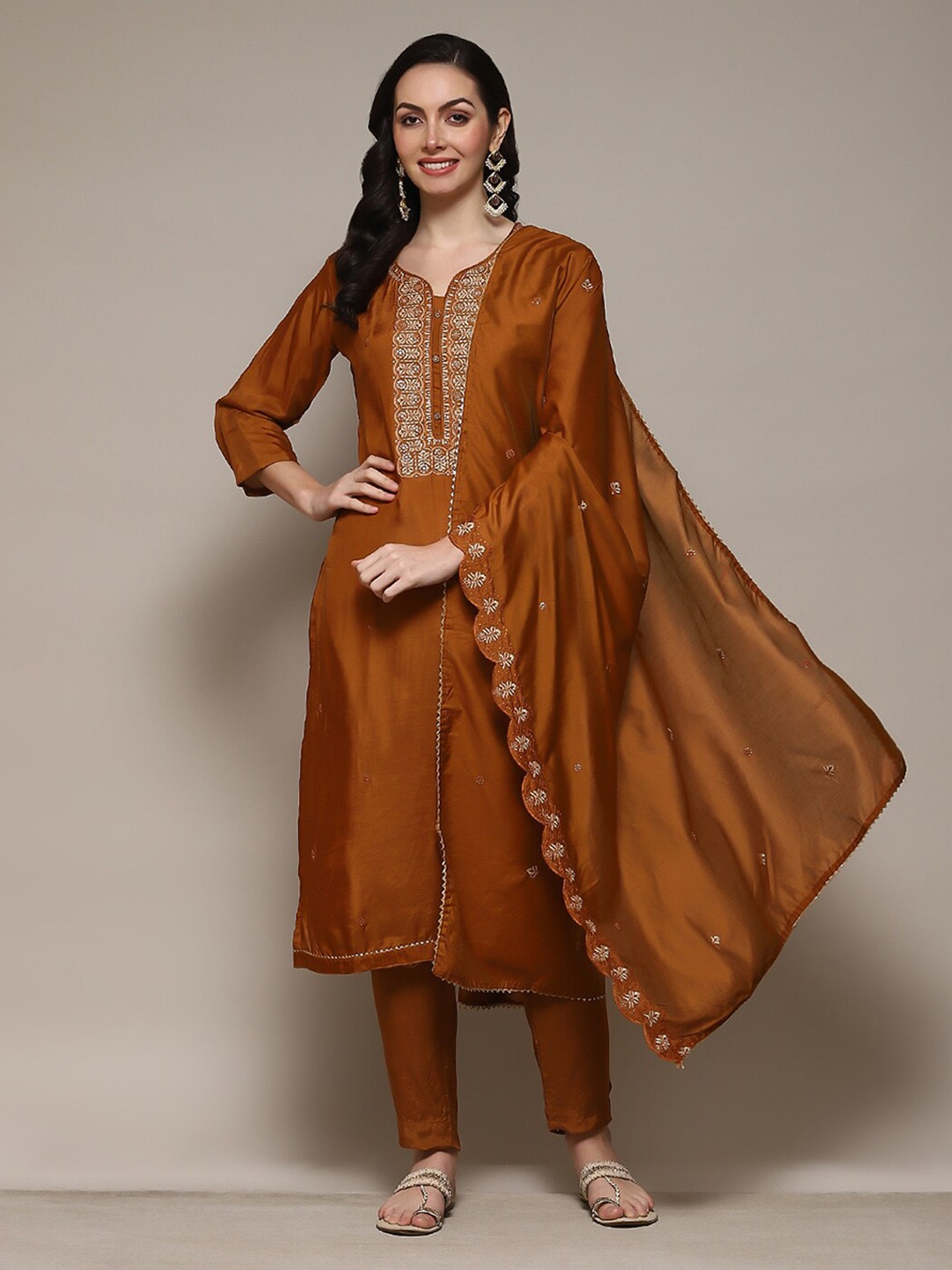 

Biba Unstitched Dress Material, Mustard