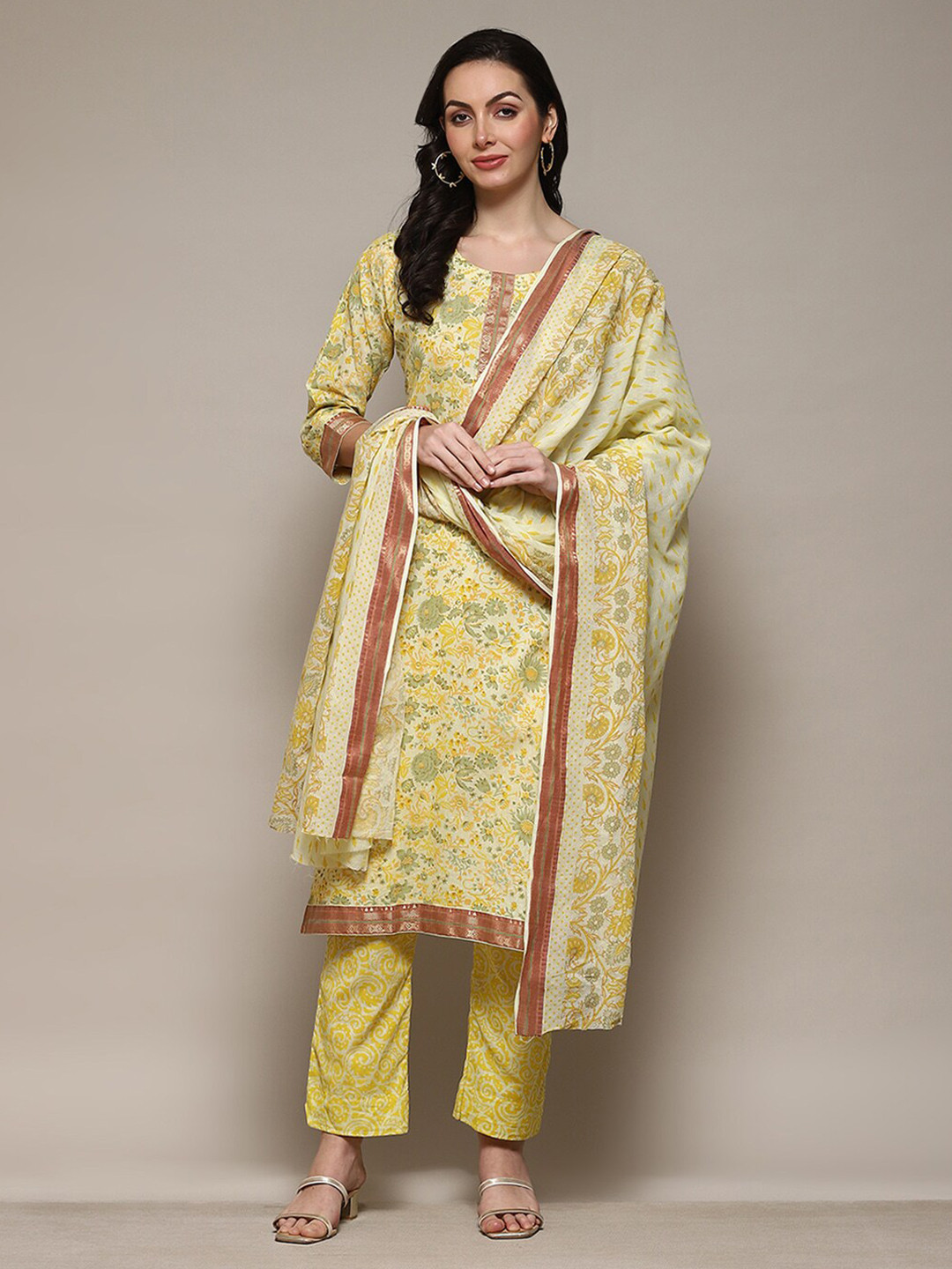

Biba Floral Printed Unstitched Dress Material, Yellow